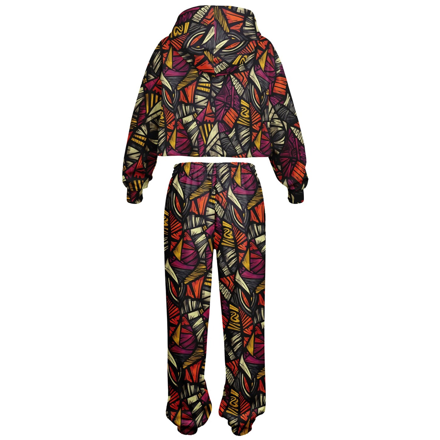 Women's African Kente Cloth Pattern Athletic Hoodie & Jogger Set , Urban Graffiti-Style Streetwear