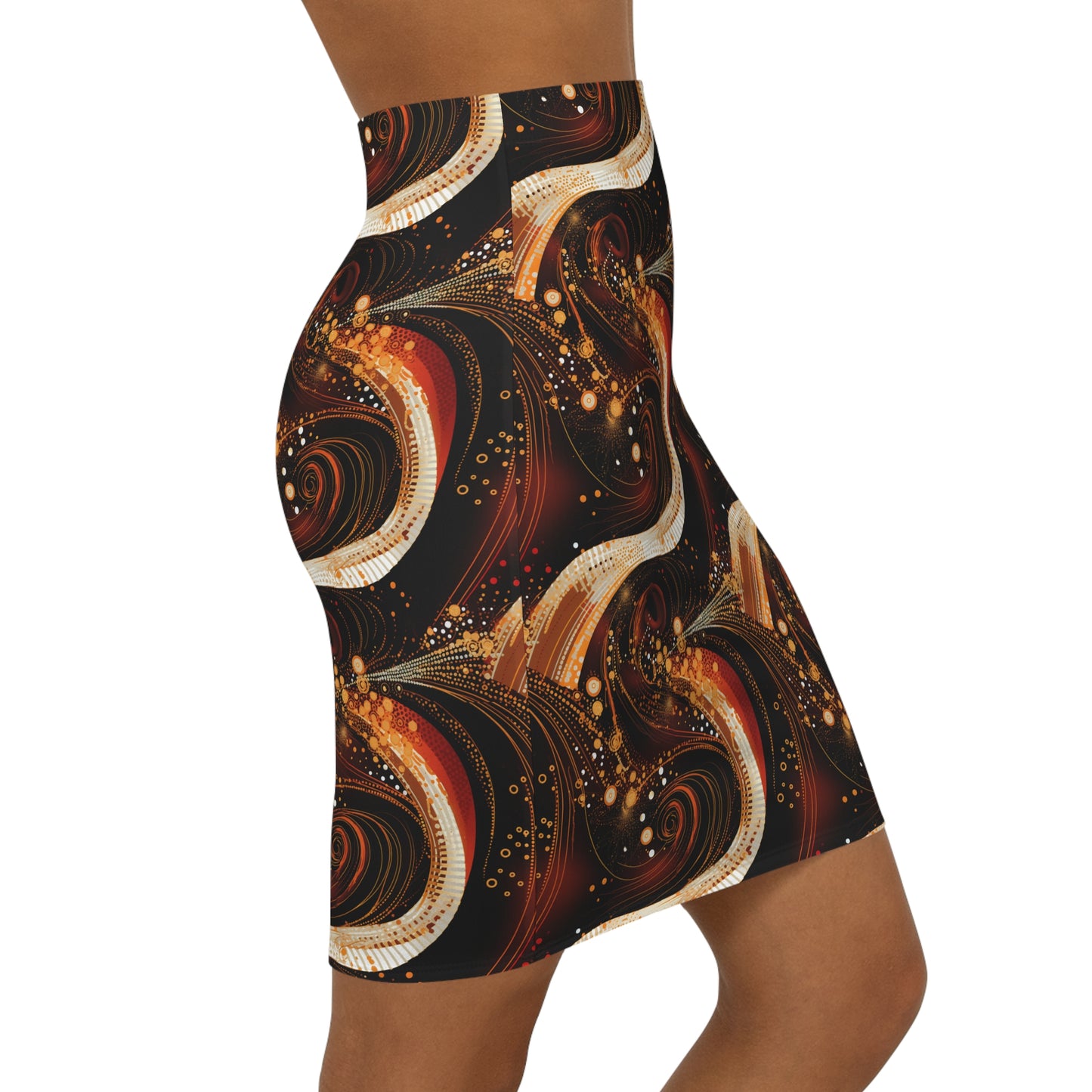 Black & Gold African Print Stretch Mini Skirt,  Modern Boho Abstract Pattern Women's Skirt