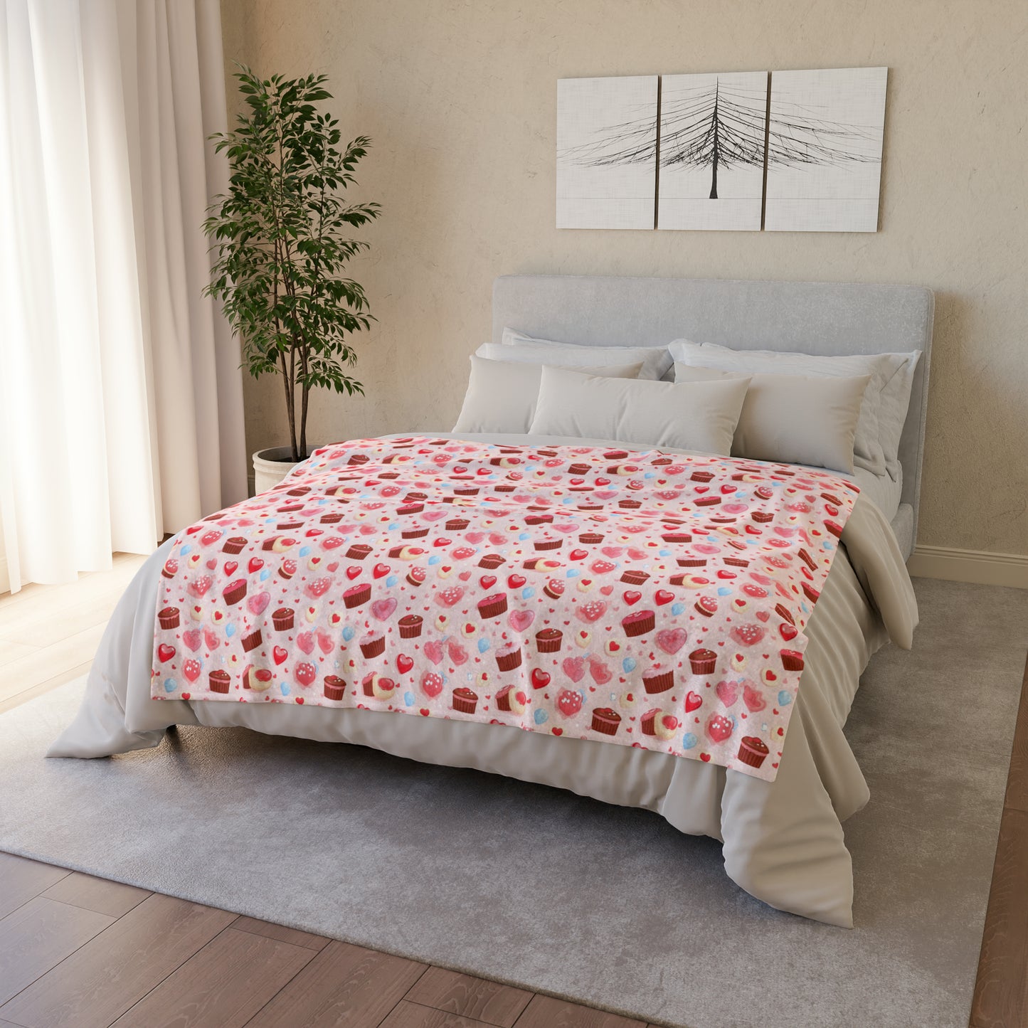 Valentine's Day Throw Cover, Heart-Shaped Chocolates Bedroom Decor