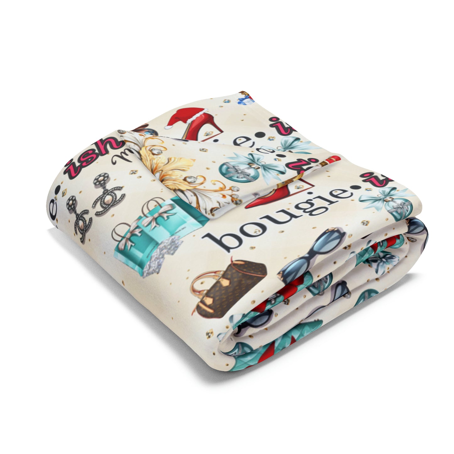 Bougie Christmas Fleece Blanket,  Luxury Styled Holiday Ornaments Decor