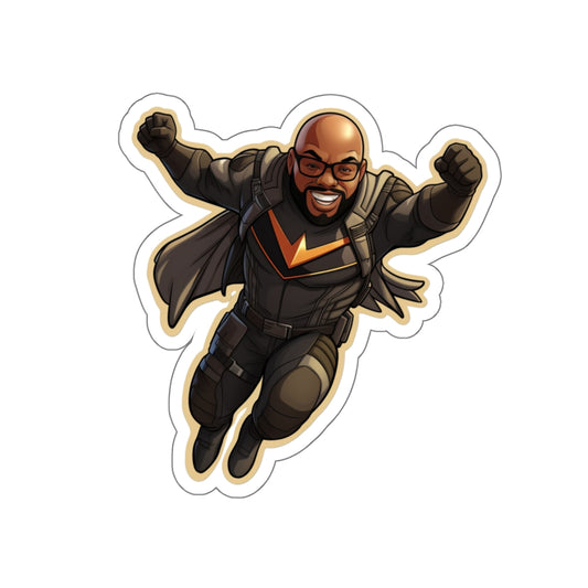 Black Superhero Sticker 5 Pack, Bald Man with Glasses, Tactical Vest, Cartoon Style Hero Sticker Art Pack