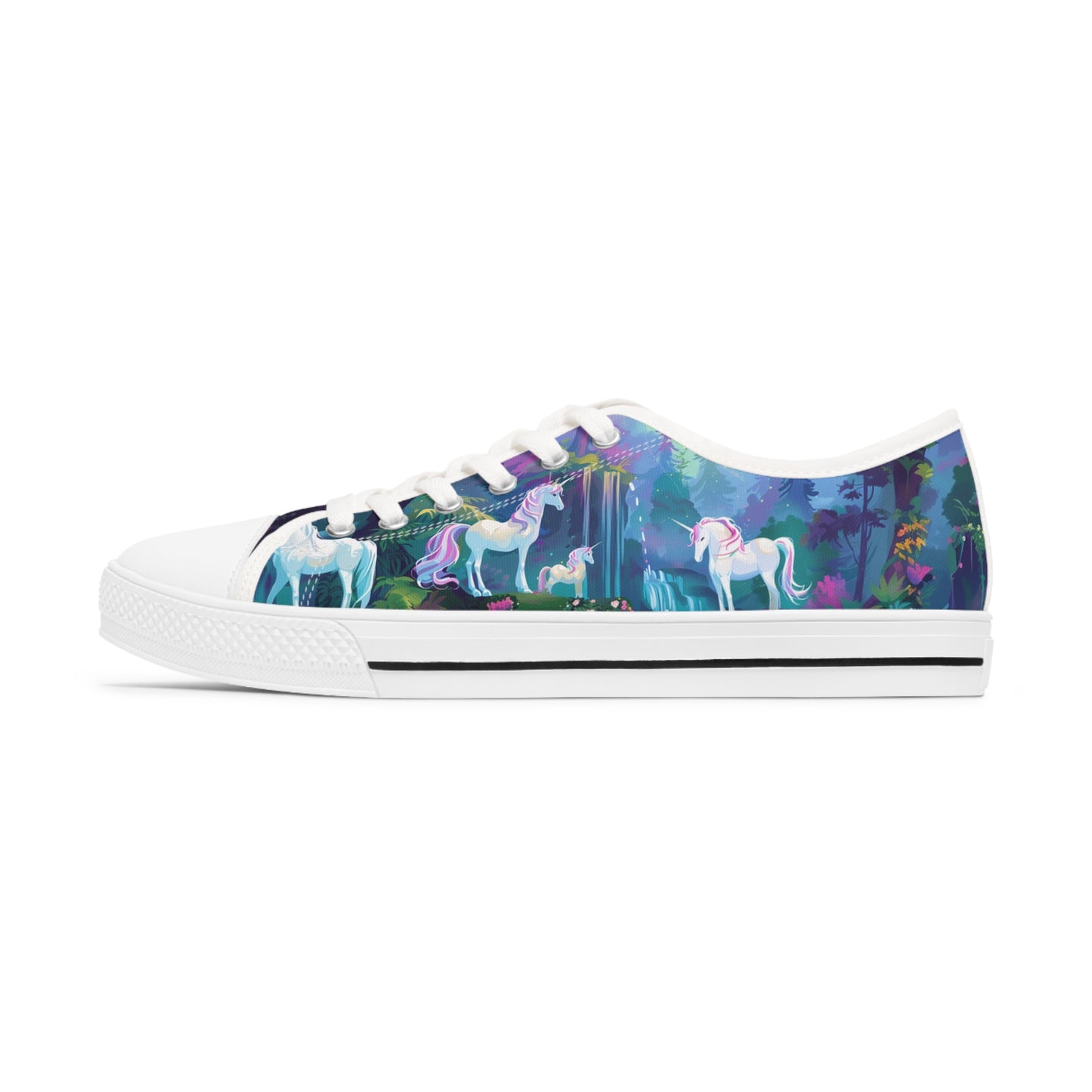 Enchanting Unicorn Fantasy Women's Low Top Sneakers, Magical Forest Print, Breathable Unicorn Theme Shoes, Magical Enchanting Gift For Her