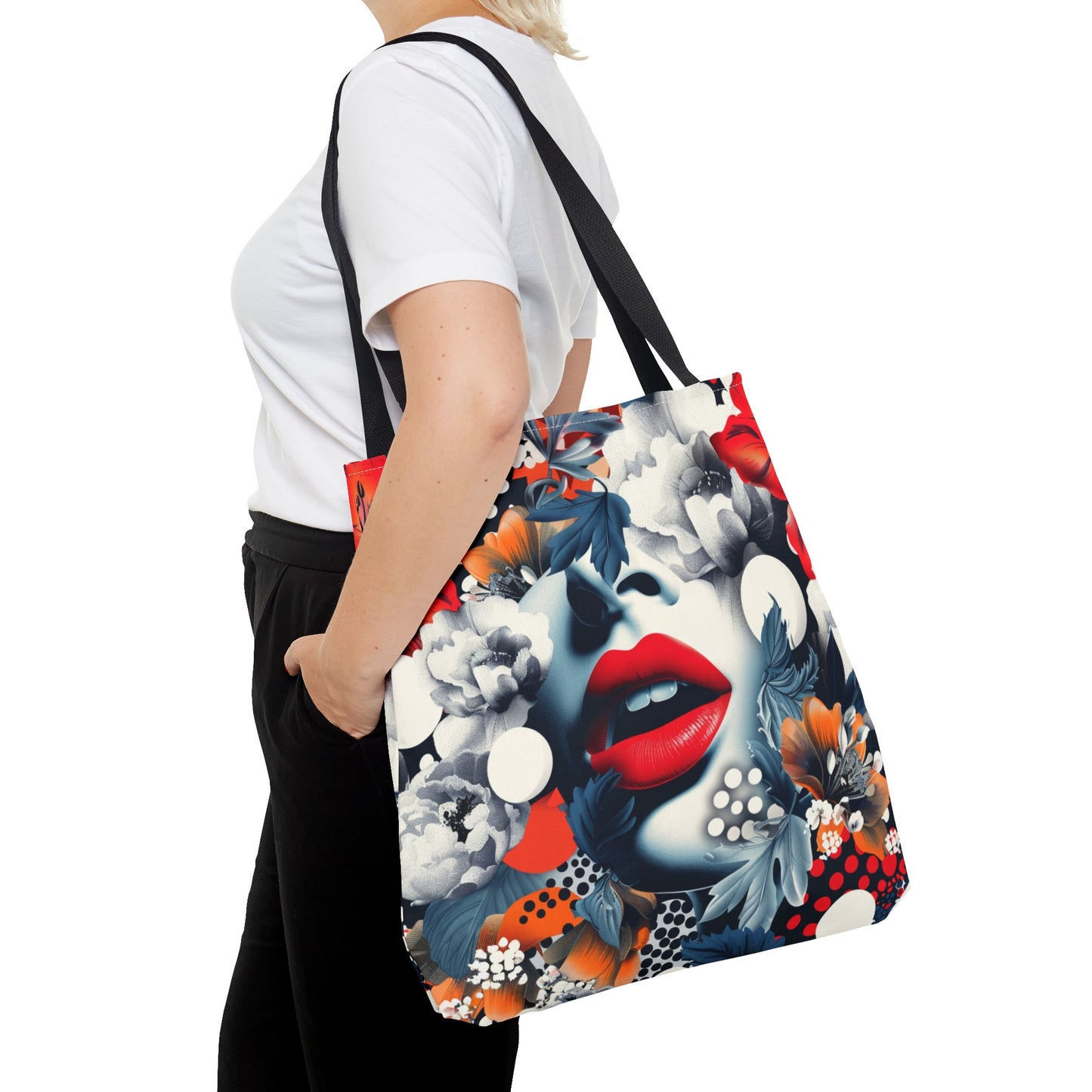 Artistic Floral High Fashion Tote Bag, Modern Polka Dot Carryall