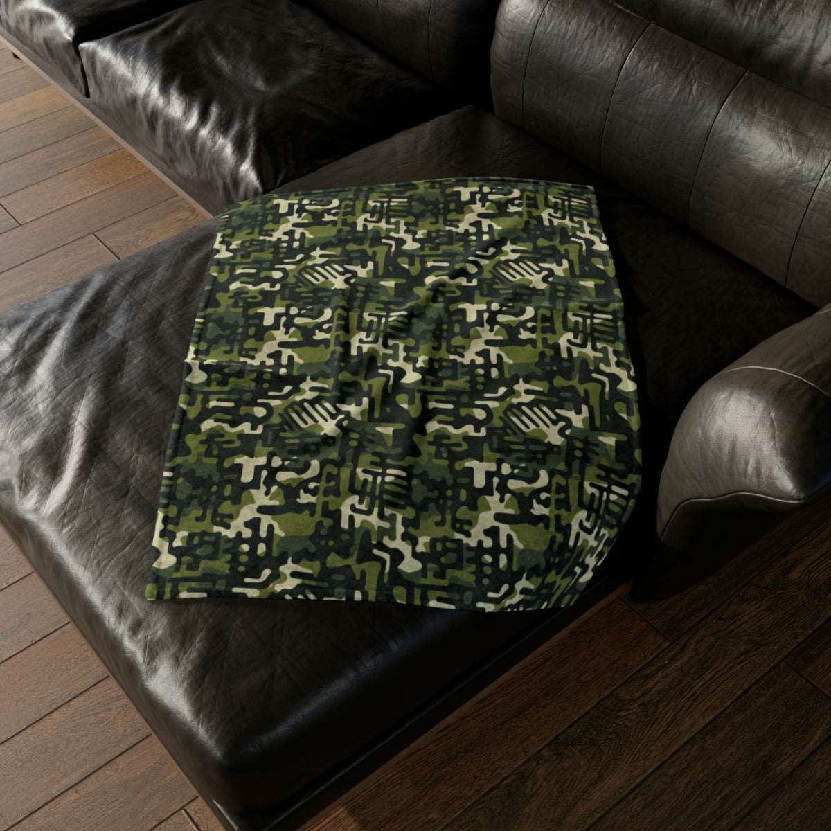 African MudCloth Meets Camouflage Throw Cover,  Green Camouflage African Print Bedroom Decor