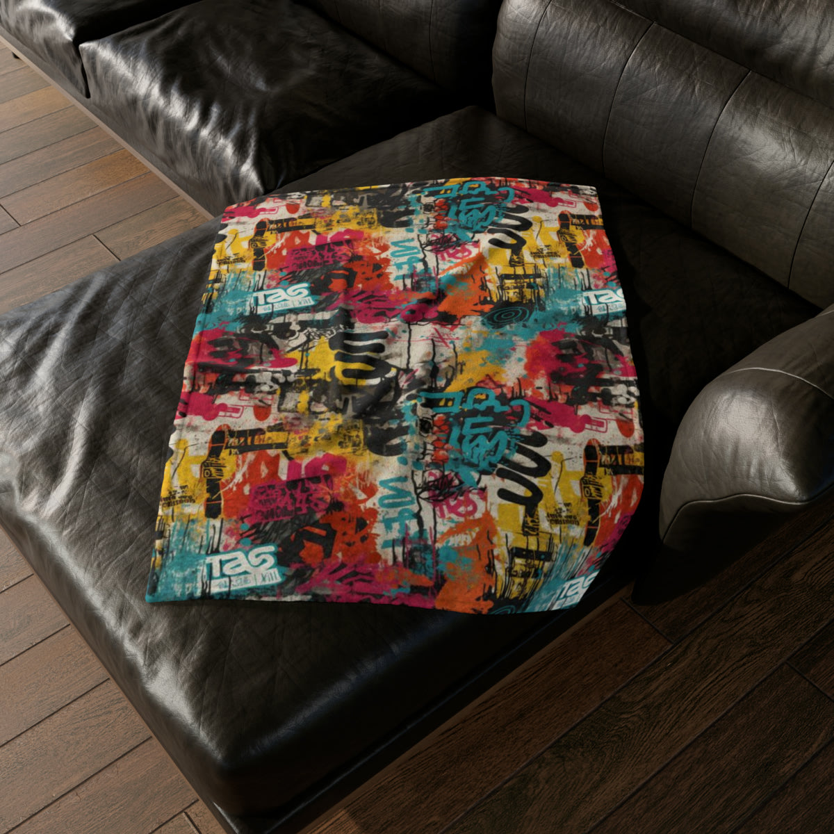 Urban Graffiti Distressed Print Throw Cover,  Street Art Style Home Decor