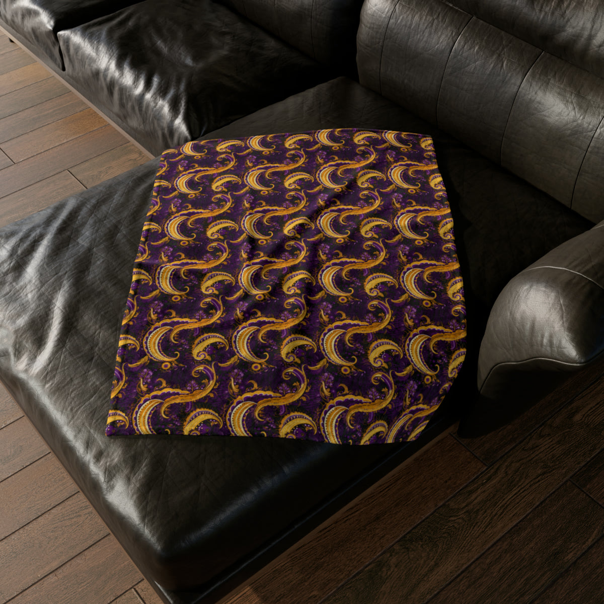 Purple & Gold Laker Fan Inspired Throw Cover, Purple and Gold Paisley Print Cover, Paisley Print Home Textiles