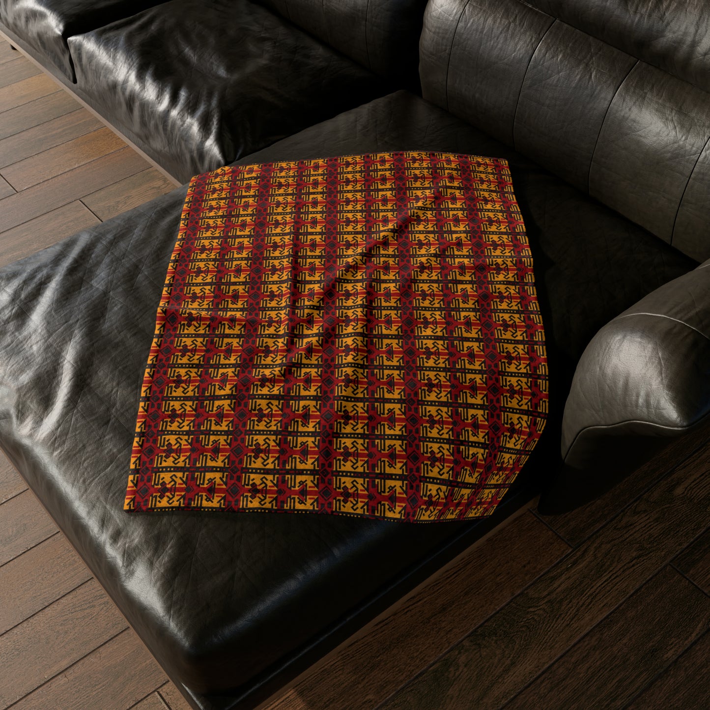 Cardinal & Gold College Colors African Print Throw Cover, Trojans Fan African Mud Cloth Bedroom Decor