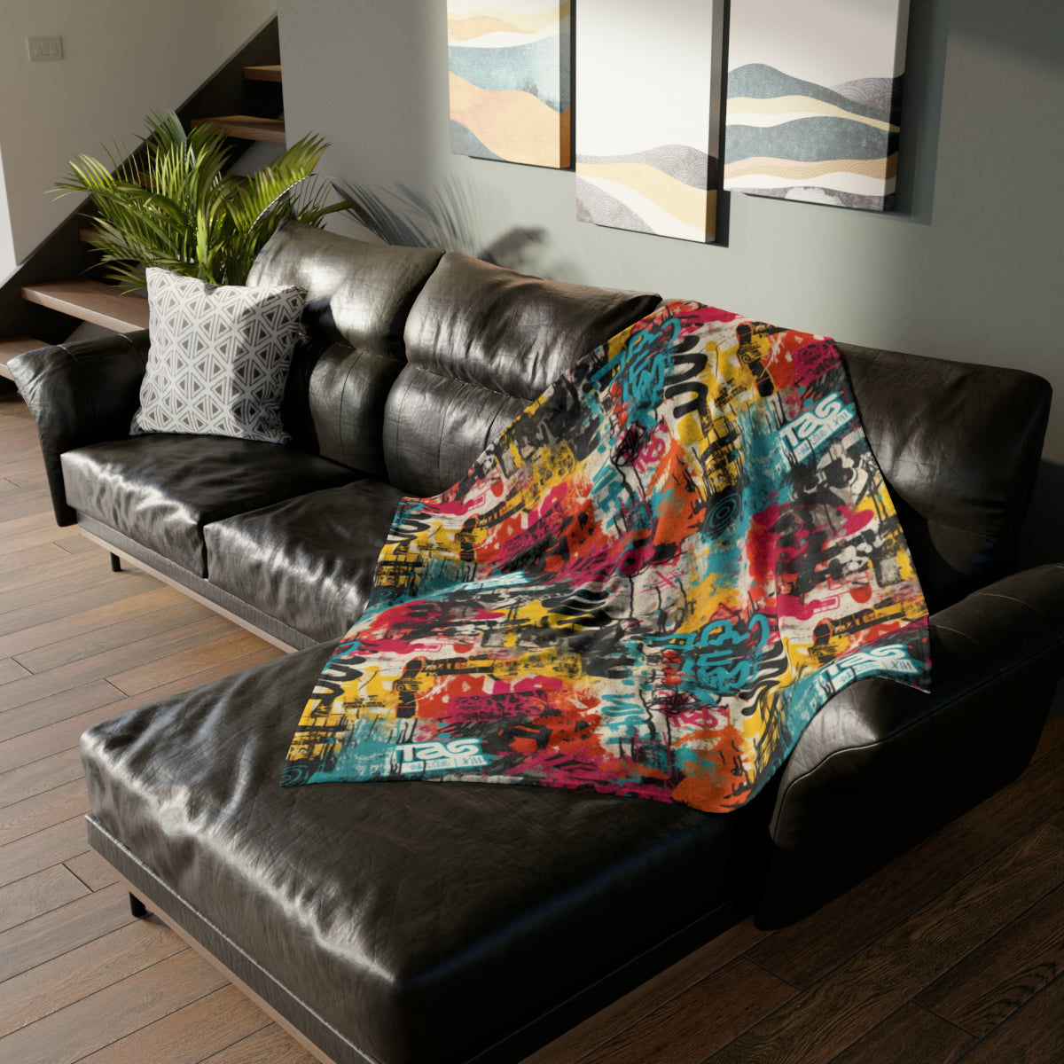 Urban Graffiti Distressed Print Throw Cover,  Street Art Style Home Decor