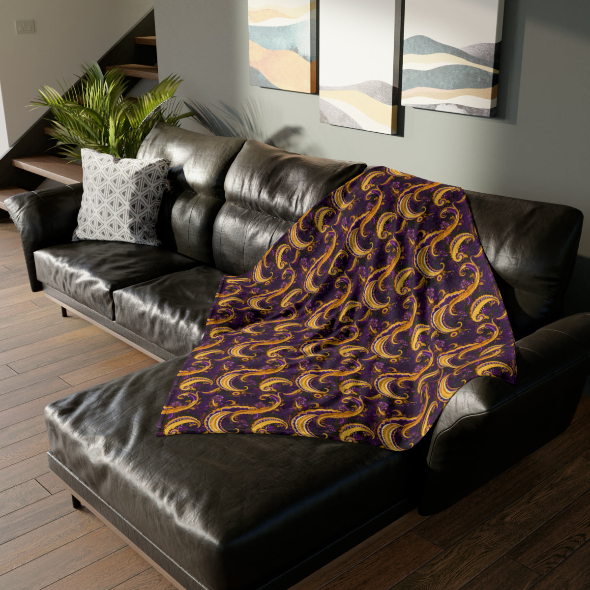 Purple & Gold Laker Fan Inspired Throw Cover, Purple and Gold Paisley Print Cover, Paisley Print Home Textiles