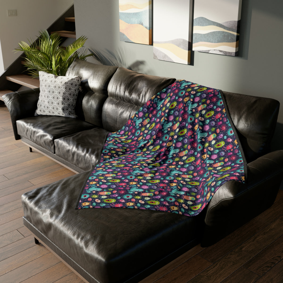 Cartoon Microbes & Bacteria Throw Cover - Unique & Cozy, Bacteria Pattern Blanket