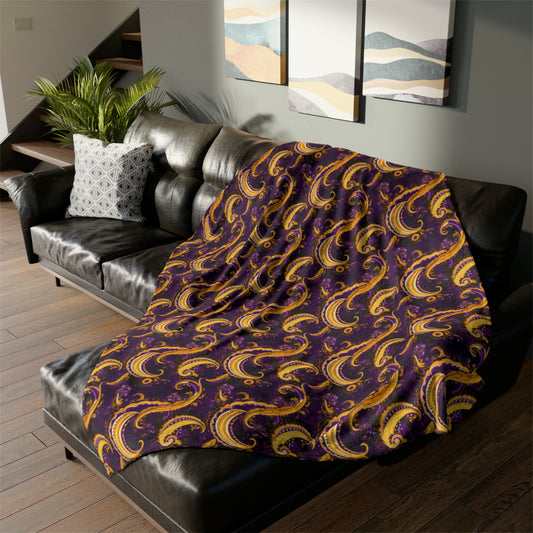 Purple & Gold Laker Fan Inspired Throw Cover, Purple and Gold Paisley Print Cover, Paisley Print Home Textiles