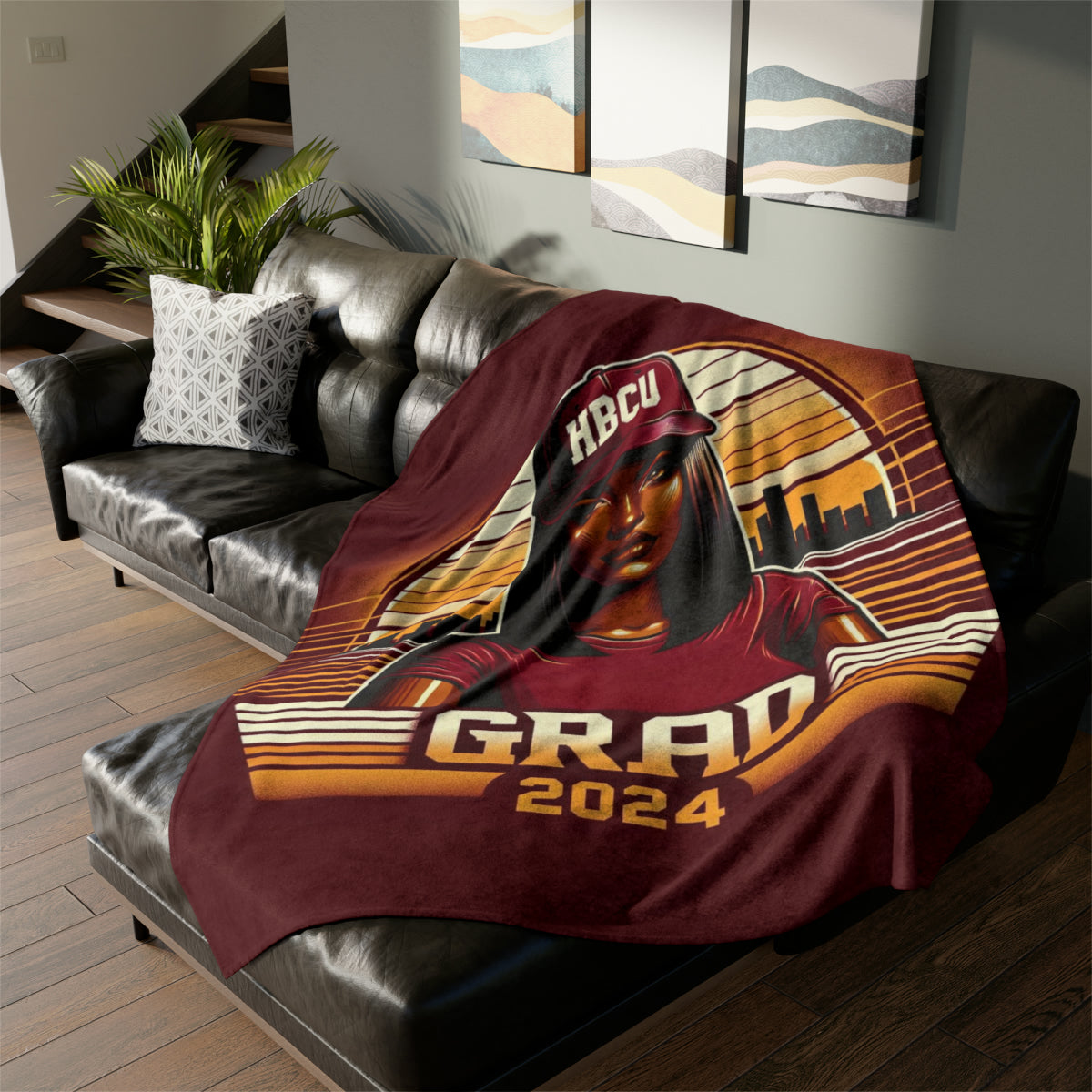 HBCU Graduate Celebration Throw Cover, Black & Educated Woman Gift, Class of 2024 Pro Black Graduation Decor