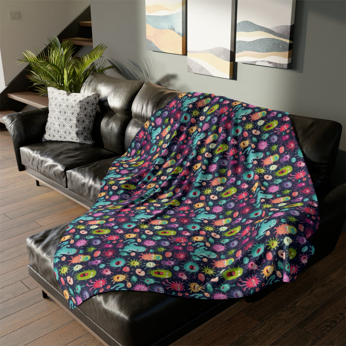 Cartoon Microbes & Bacteria Throw Cover - Unique & Cozy, Bacteria Pattern Blanket