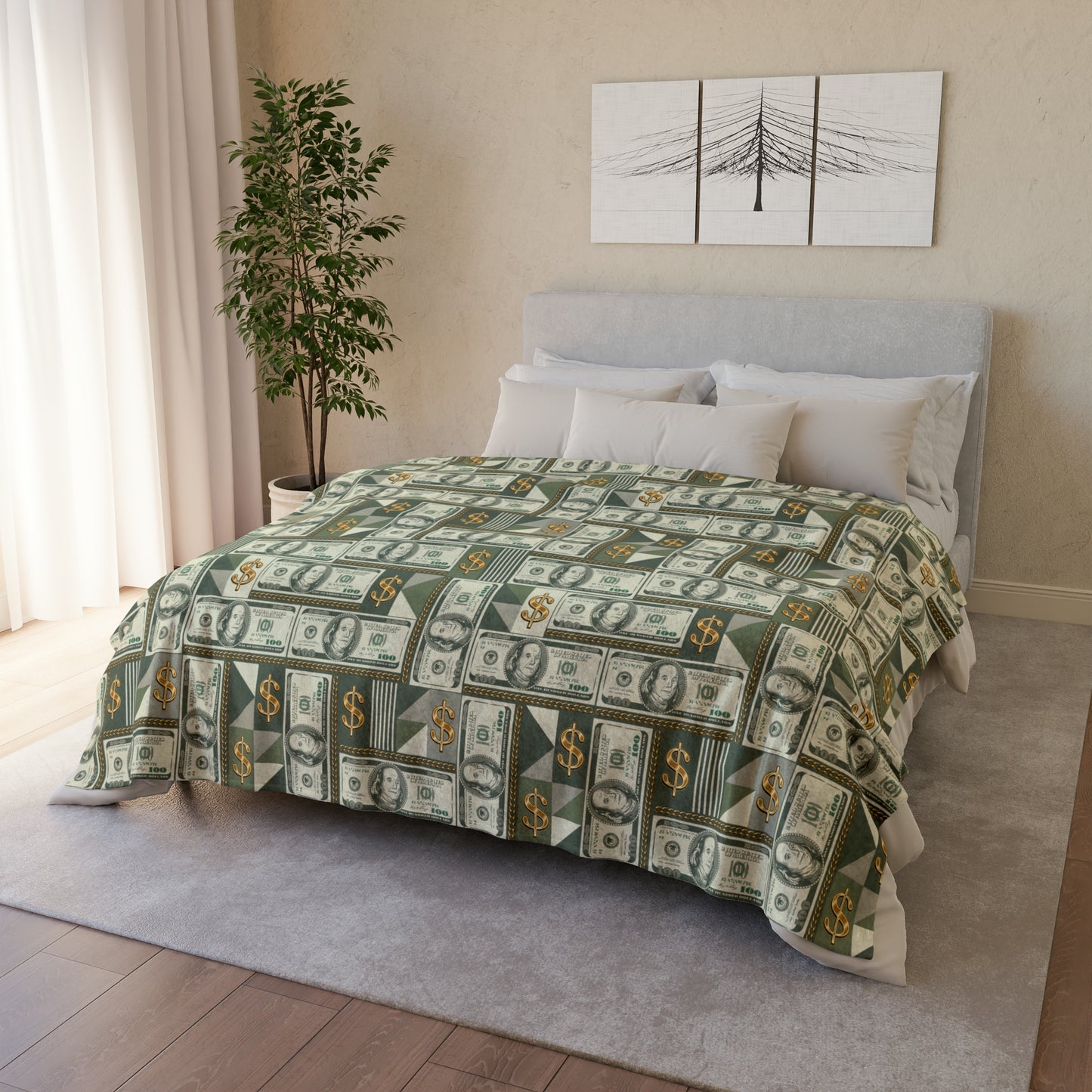 Money Pattern Print Throw Cover, Money Manifestation Home Decor