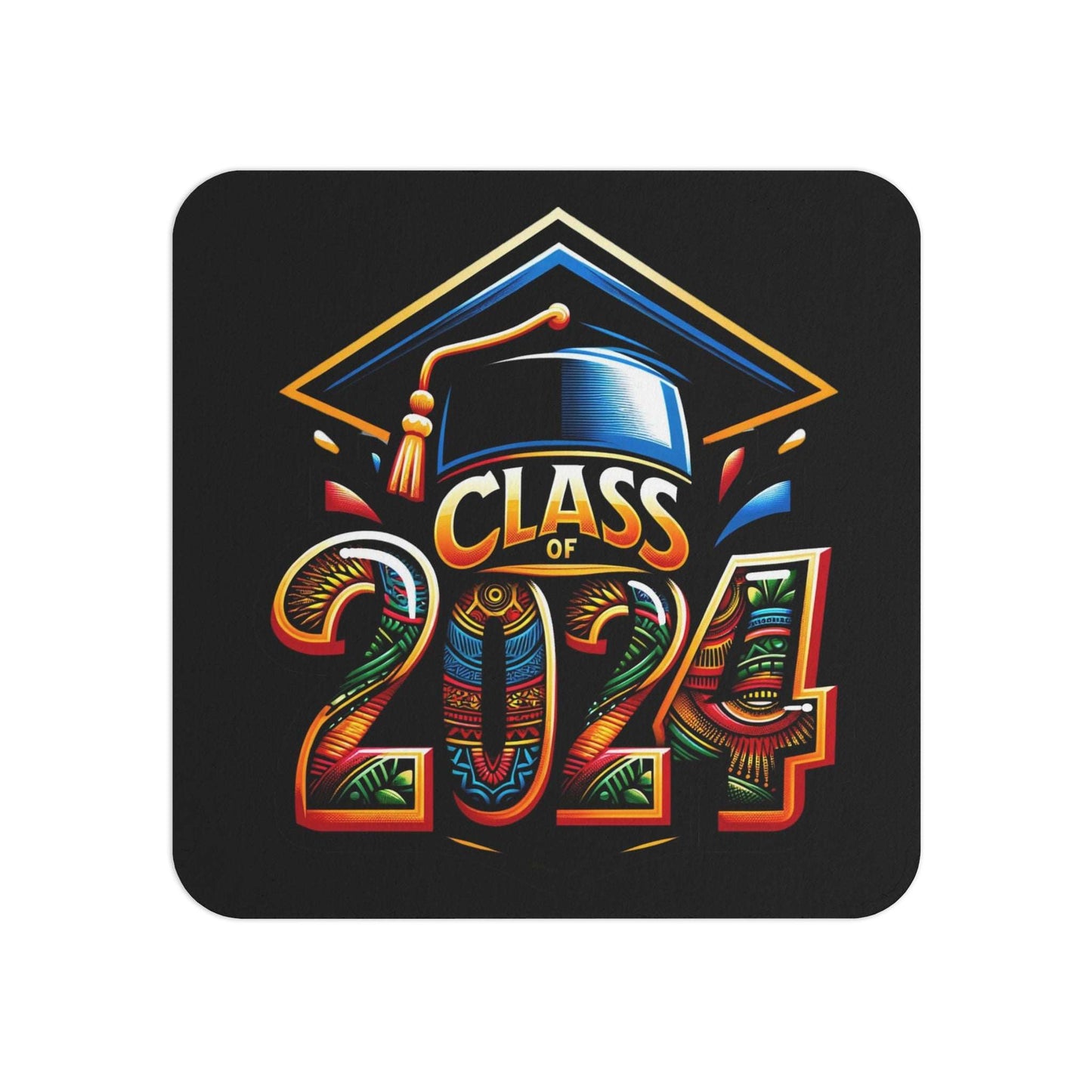 Afrocentric Class of 2024 Graduation Square Coasters,  4" HBCU Kente Cloth Print Bulk Hardboard Coasters