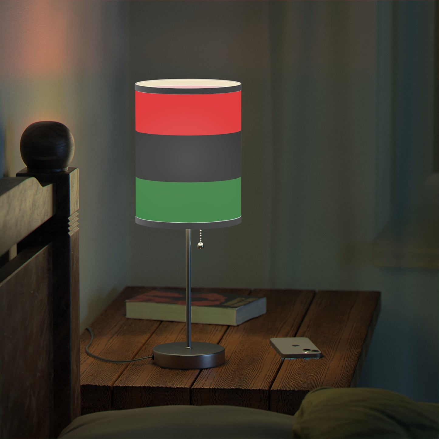 Red Black and Green Pan African Flag Lamp on a Stand, US|CA plug