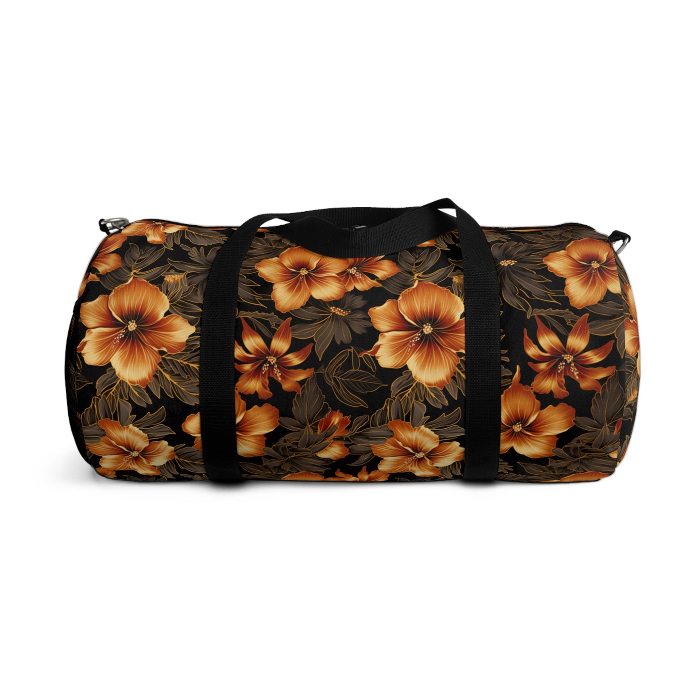 Golden Floral Hawaiian Print Duffle Bag, Black & Yellow Hawaiian Gym Bag