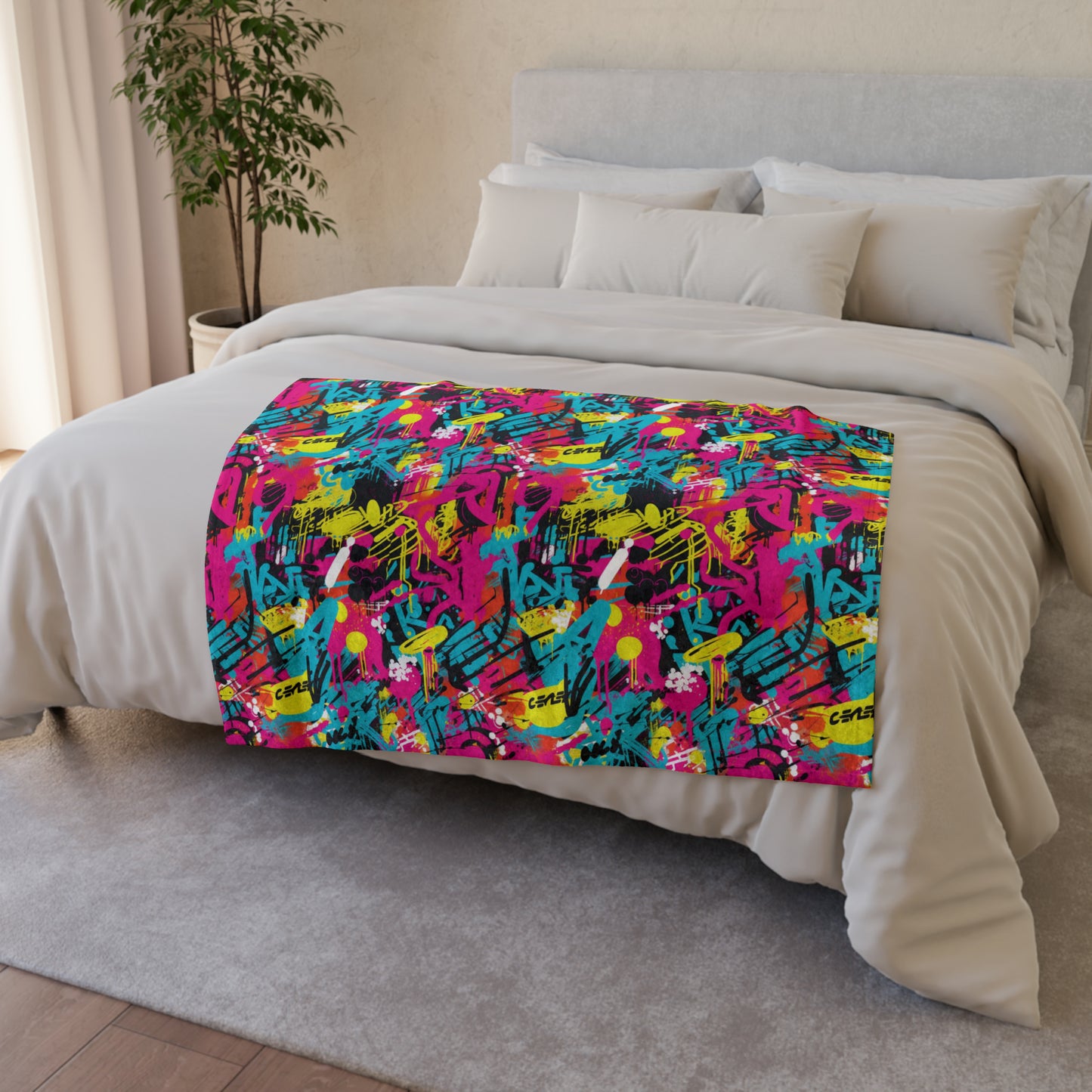 Spray Paint Graffiti Style Throw Cover, Urban Street Art Bed Cover