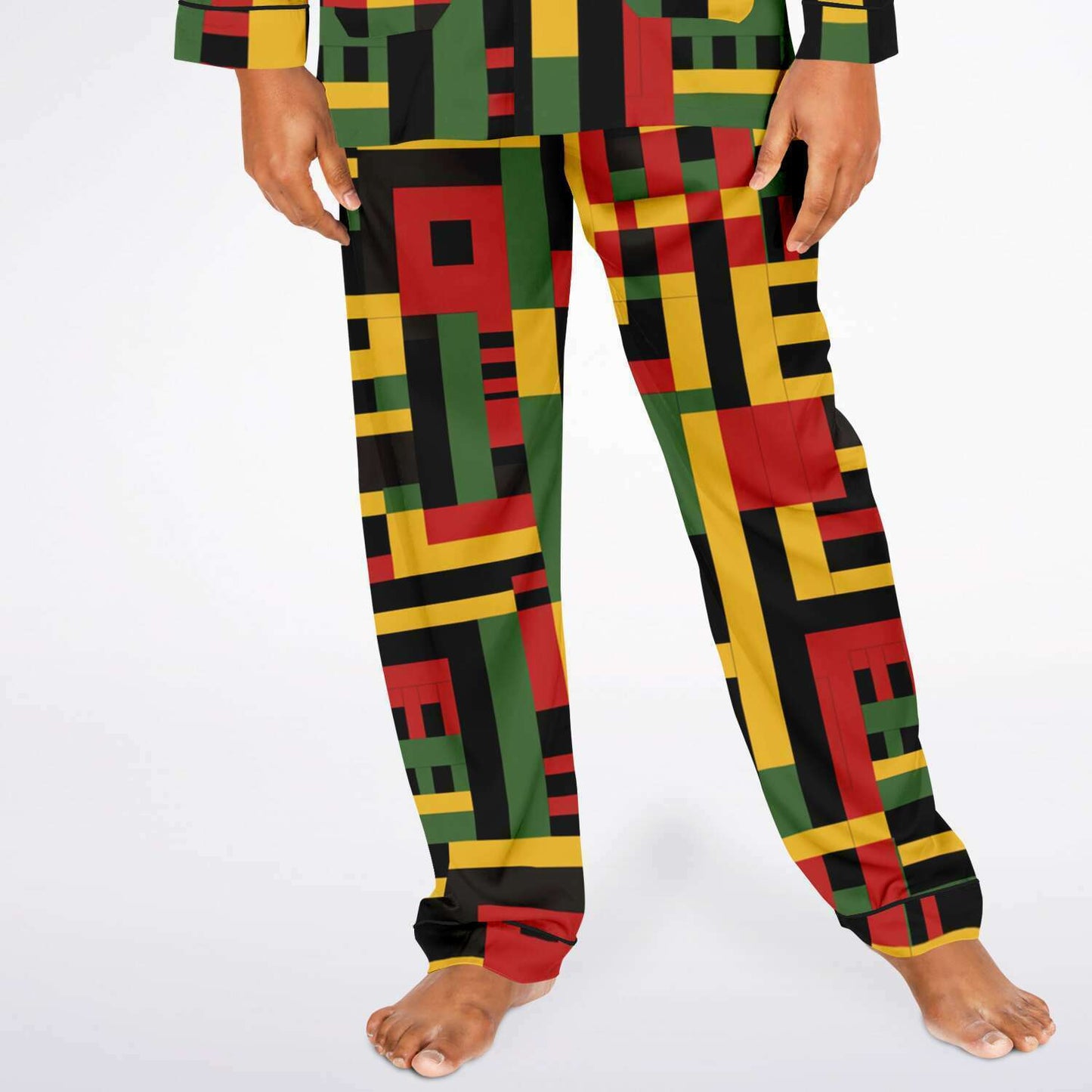 Men's African Kente Cloth Print Satin Pajama Set - Luxurious & Comfortable Nightwear