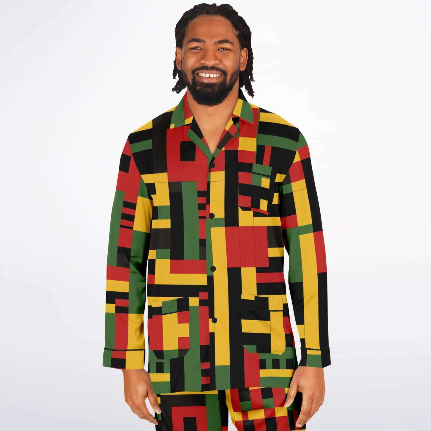 Men's African Kente Cloth Print Satin Pajama Set - Luxurious & Comfortable Nightwear