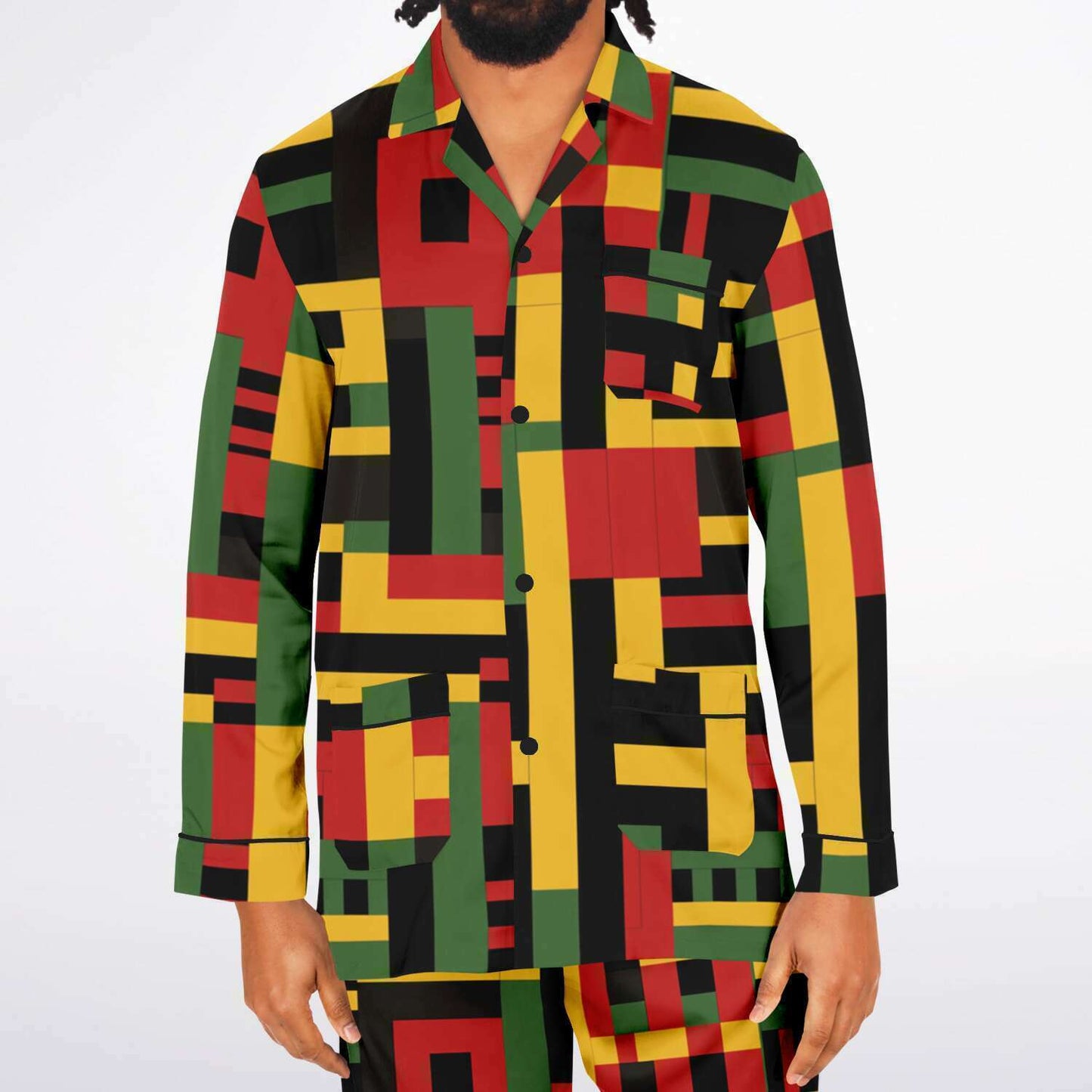 Men's African Kente Cloth Print Satin Pajama Set - Luxurious & Comfortable Nightwear