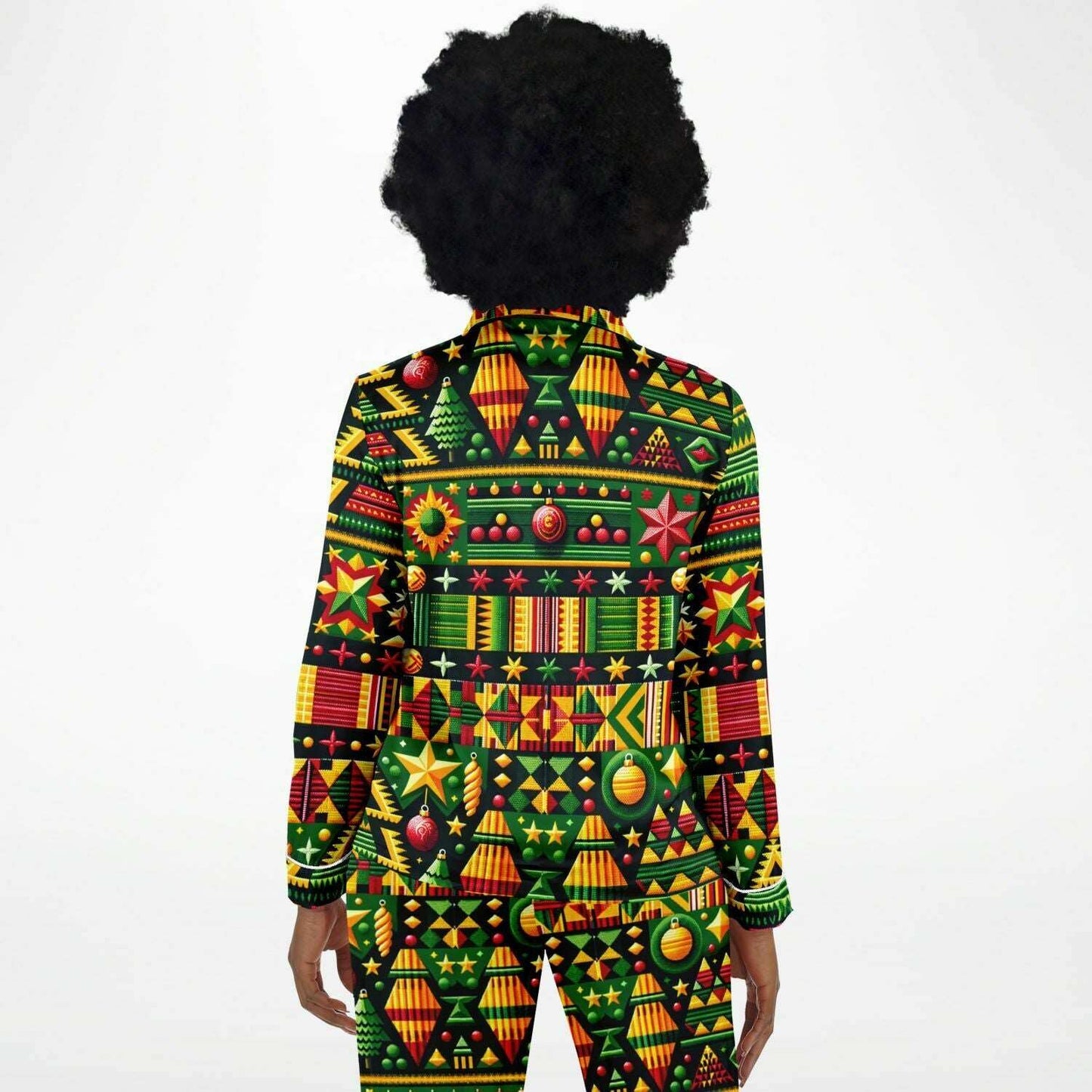 African Kente Cloth Christmas Print Women's Satin Pajamas, Kente Print Women's Fashion