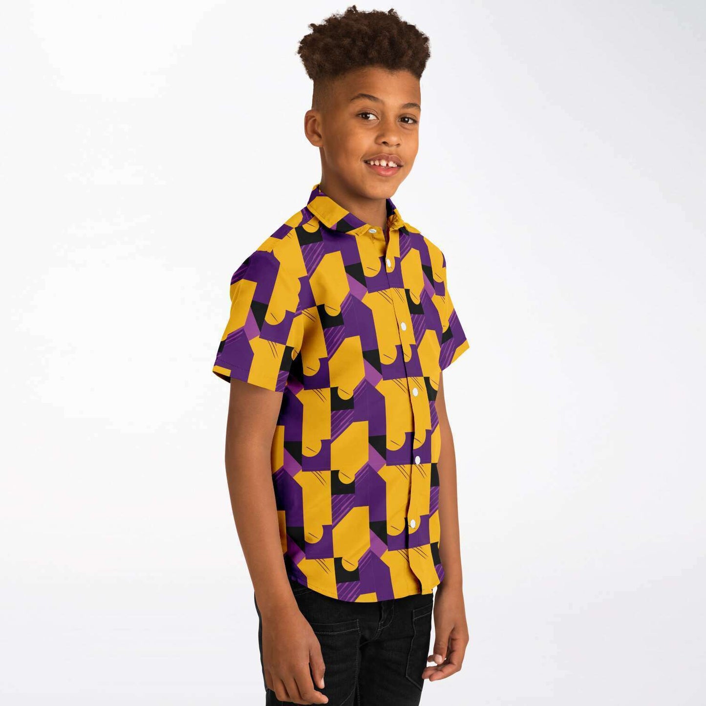 Laker Fan Kids Button-Up Shirt | Los Angeles Love Fashion | Laker Game Apparel | Purple & Gold Button Up Shirt