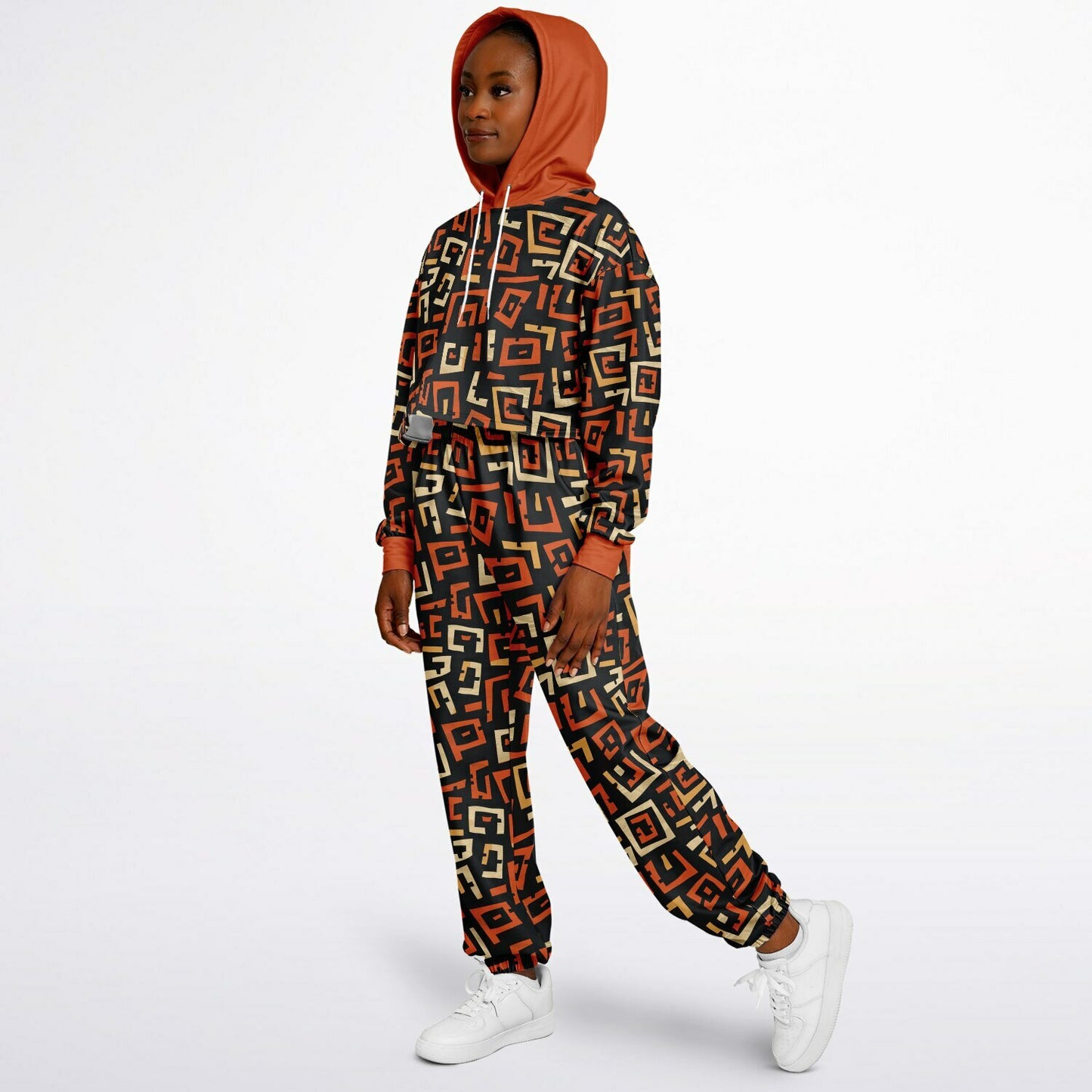 Women's Urban Streetwear African Print Hoodie & Jogger Set, Bold Fall Color Themed Sweatsuit