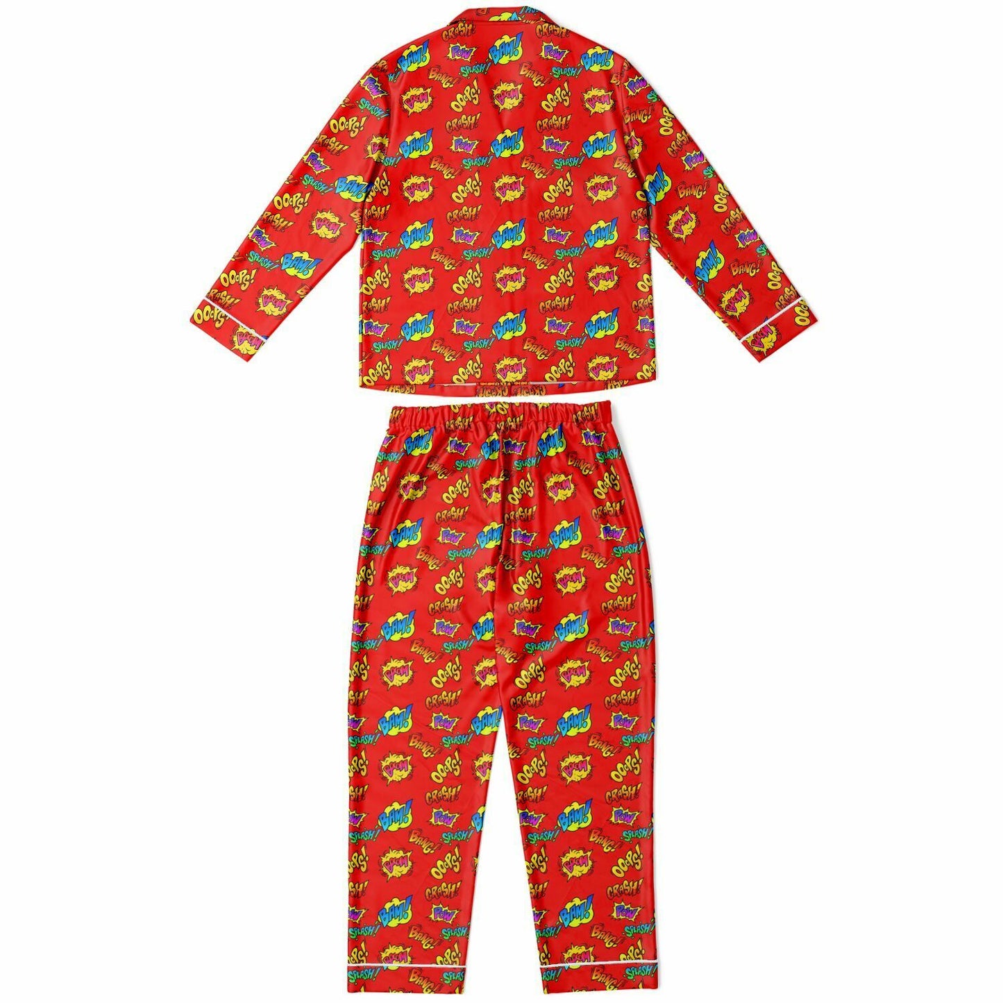 Women's Superhero Explosion Satin Pajama Set, Superhero Themed Loungewear