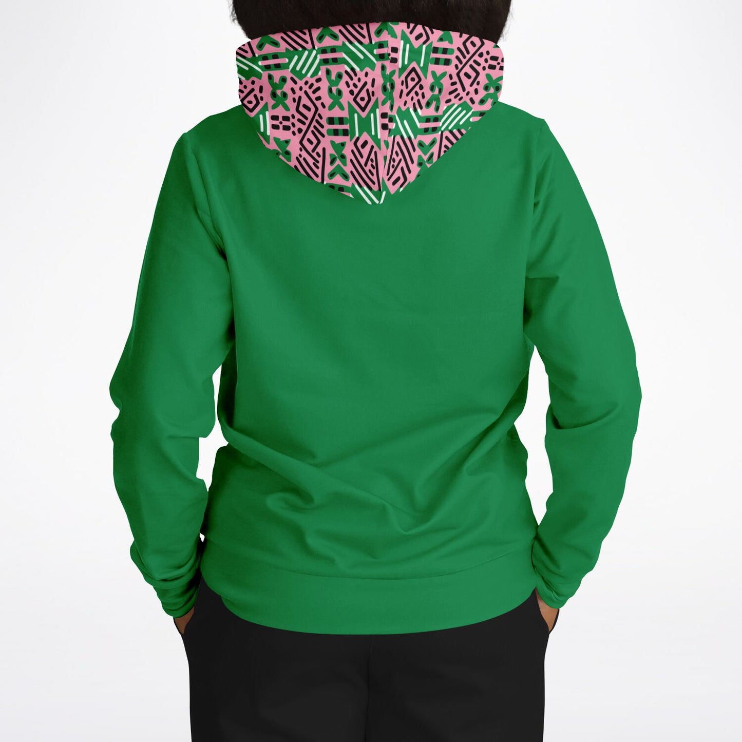 AKA Pink & Green Sorority Inspired African MudCloth Color Block Print Women's Athletic Hoodie, College Sorority Gift