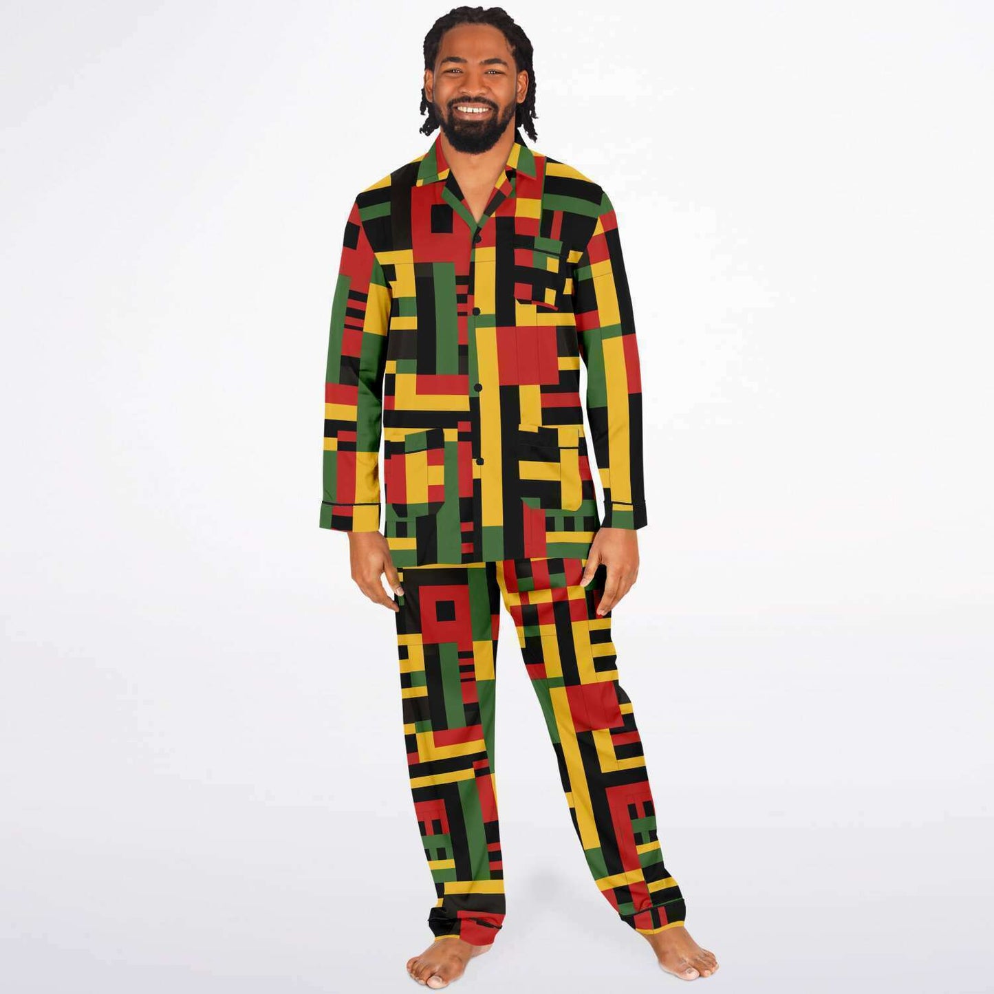 Men's African Kente Cloth Print Satin Pajama Set - Luxurious & Comfortable Nightwear