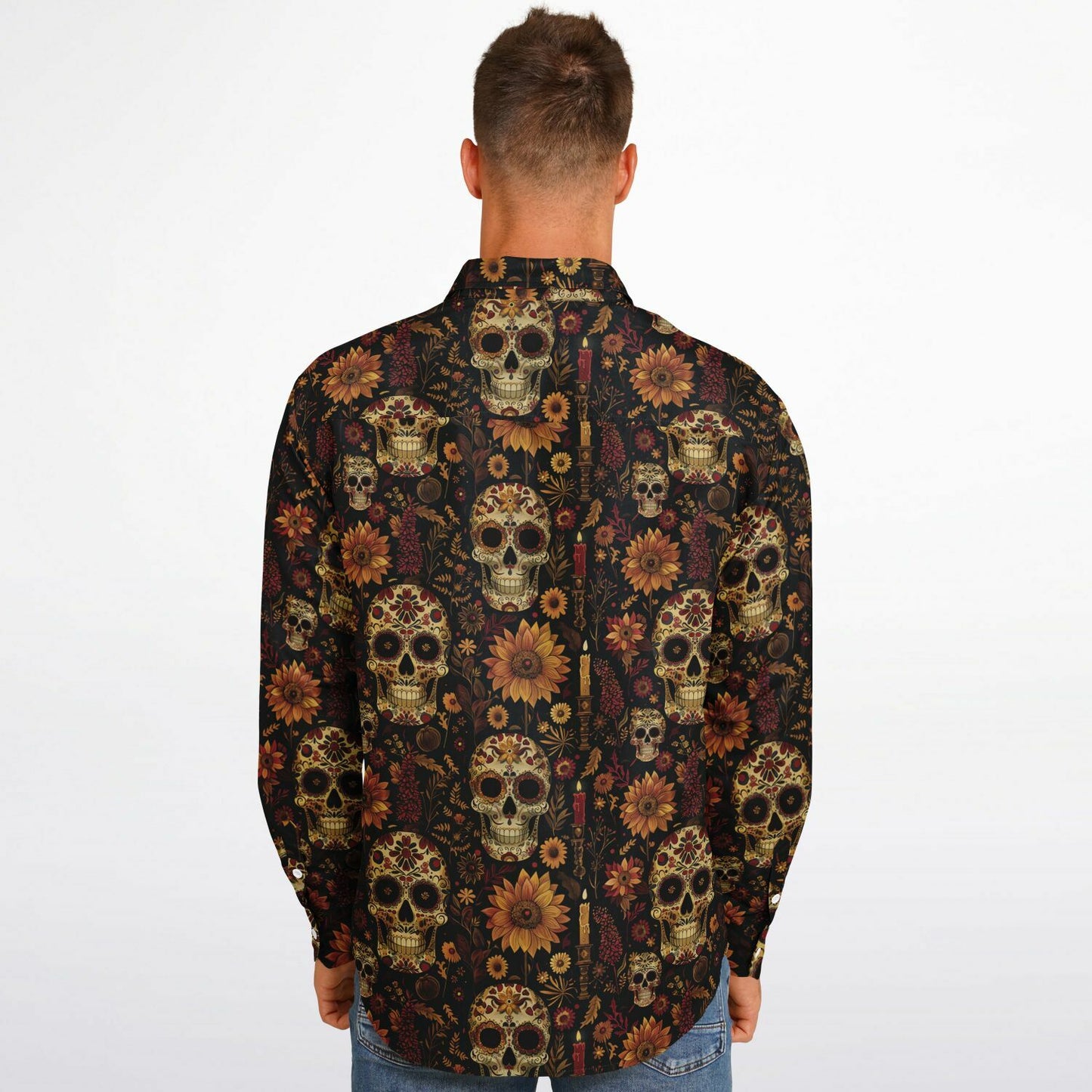 Men's Day of the Dead Long Sleeve Shirt, Afrocentric Skull Design Apparel