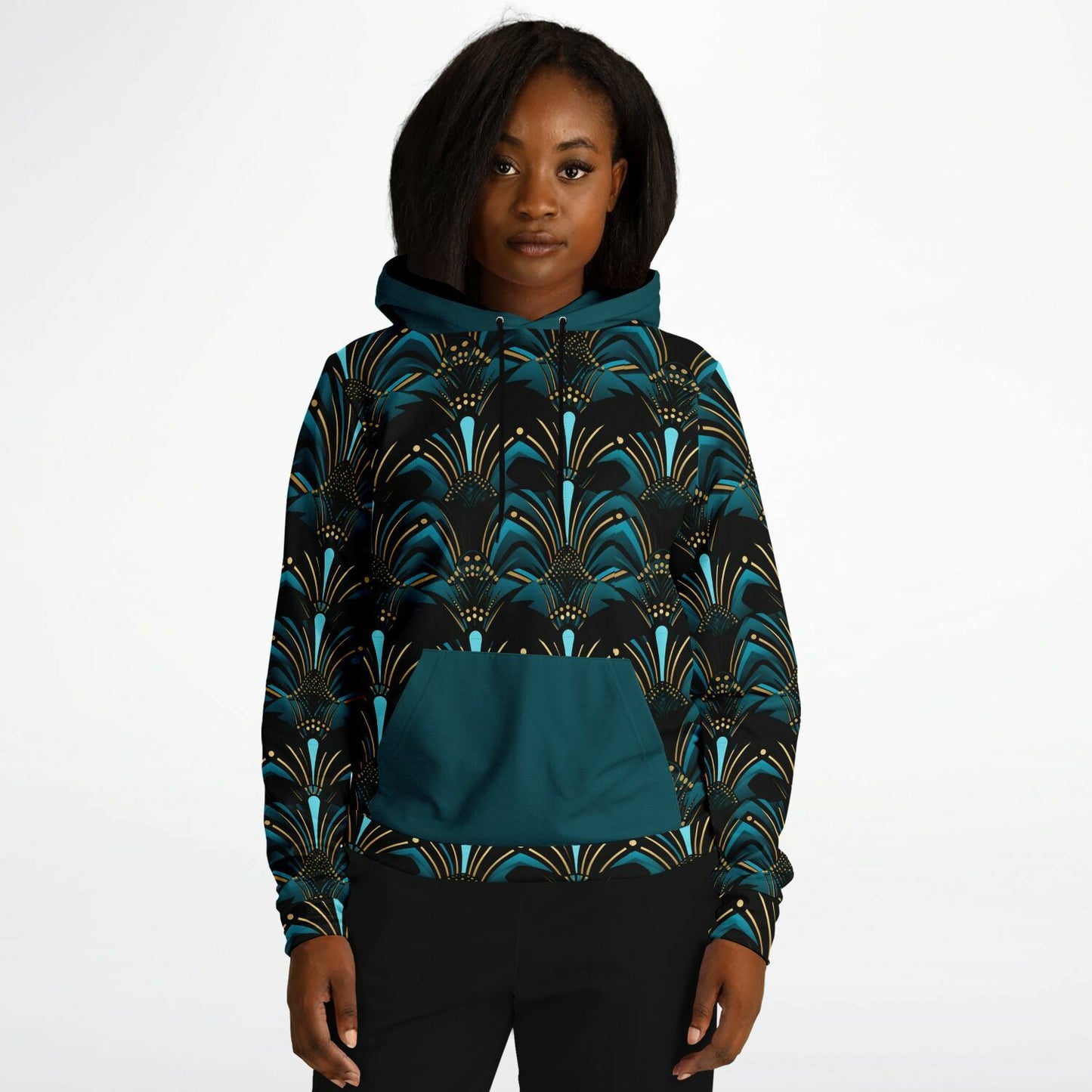 Zanzibar Blue & Ebony Black African Print Unisex Hoodie