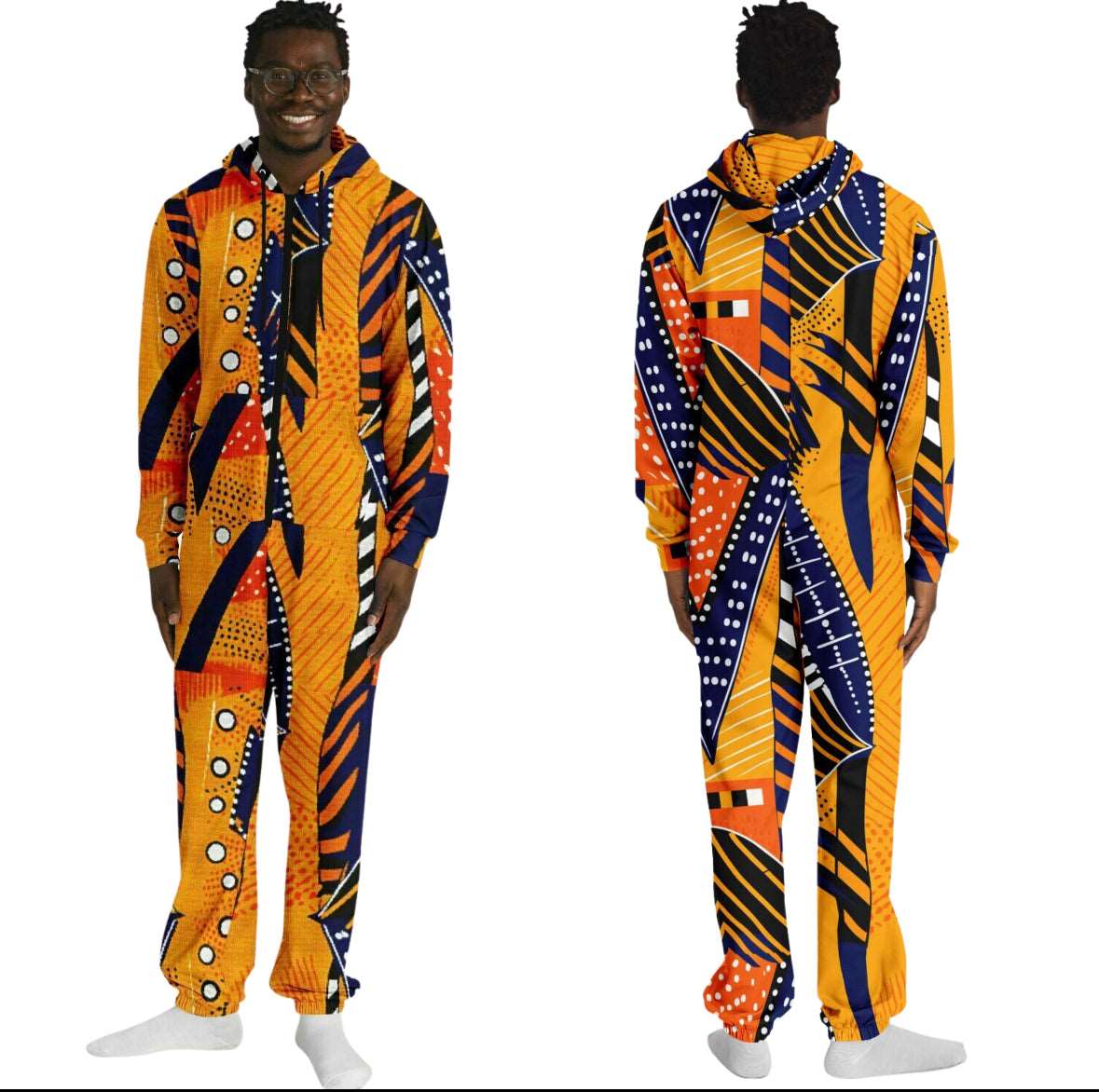 African Print Cozy Jumpsuit, Plus Size Unisex African Print Adult Fashion Onesie