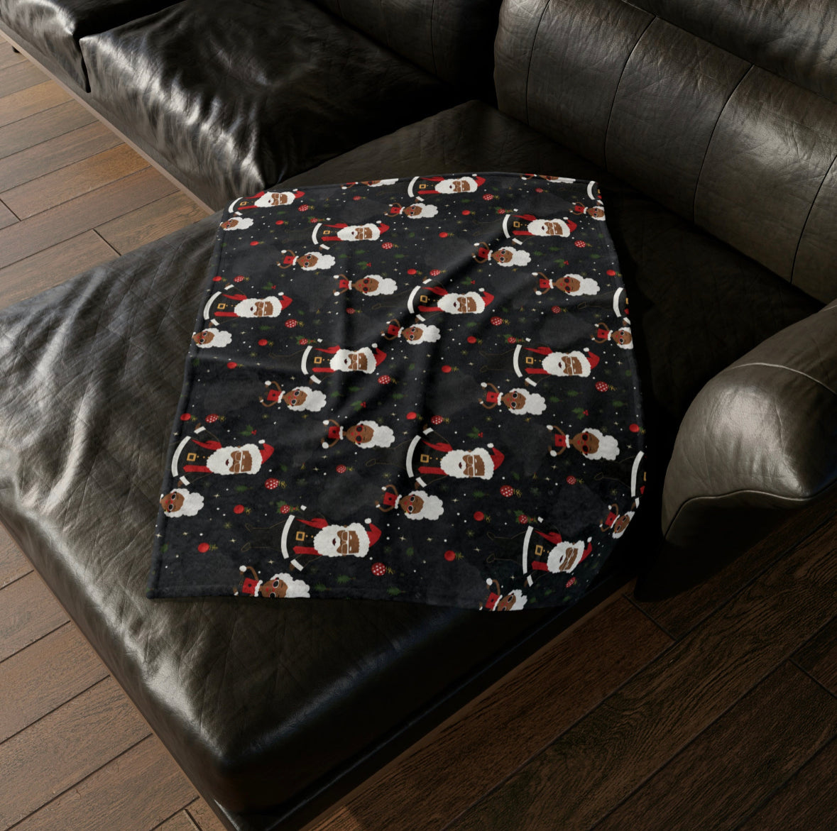 Black Santa & Mrs. Claus Christmas Theme Throw Blanket