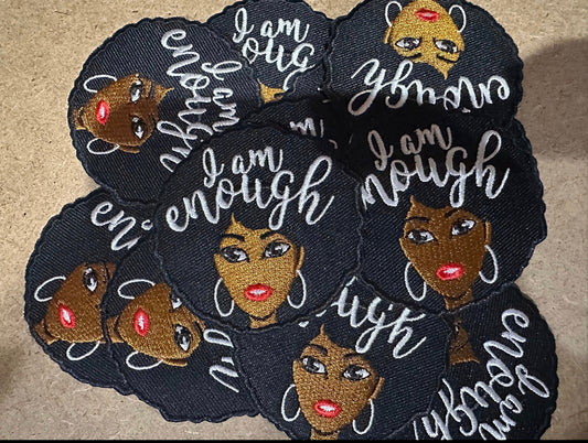 Words of Affirmation "I am Enough" Black Woman Iron On Patch, Embroidered Patches for Black Women