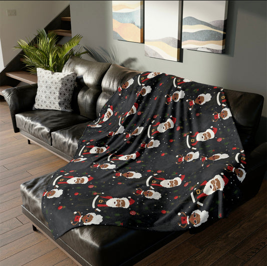 Black Santa & Mrs. Claus Christmas Theme Throw Blanket