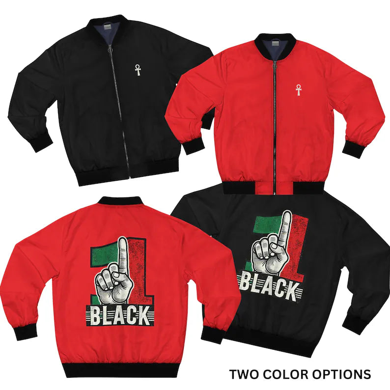 Red Black First (B1) Men's Lightweight Bomber Jacket With Ankh Symbol