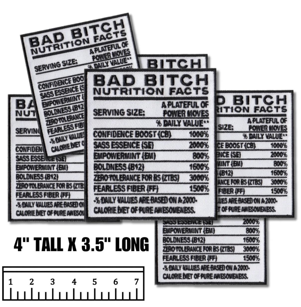 Redstone Creative "Bad Bitch Nutrition Facts" Iron-On Patch: Empowerment Emblem