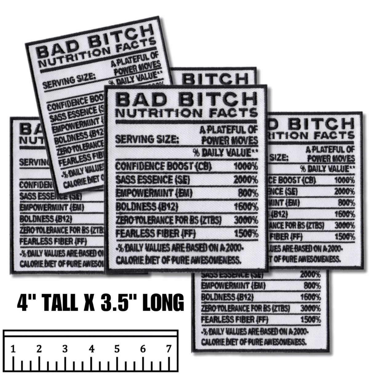 Bad B*tch Nutrition Facts Embroidered Iron On Patch, Boss Babe Morale Patch