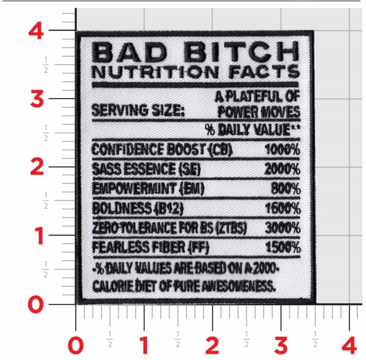 Bad B*tch Nutrition Facts Embroidered Iron On Patch, Boss Babe Morale Patch