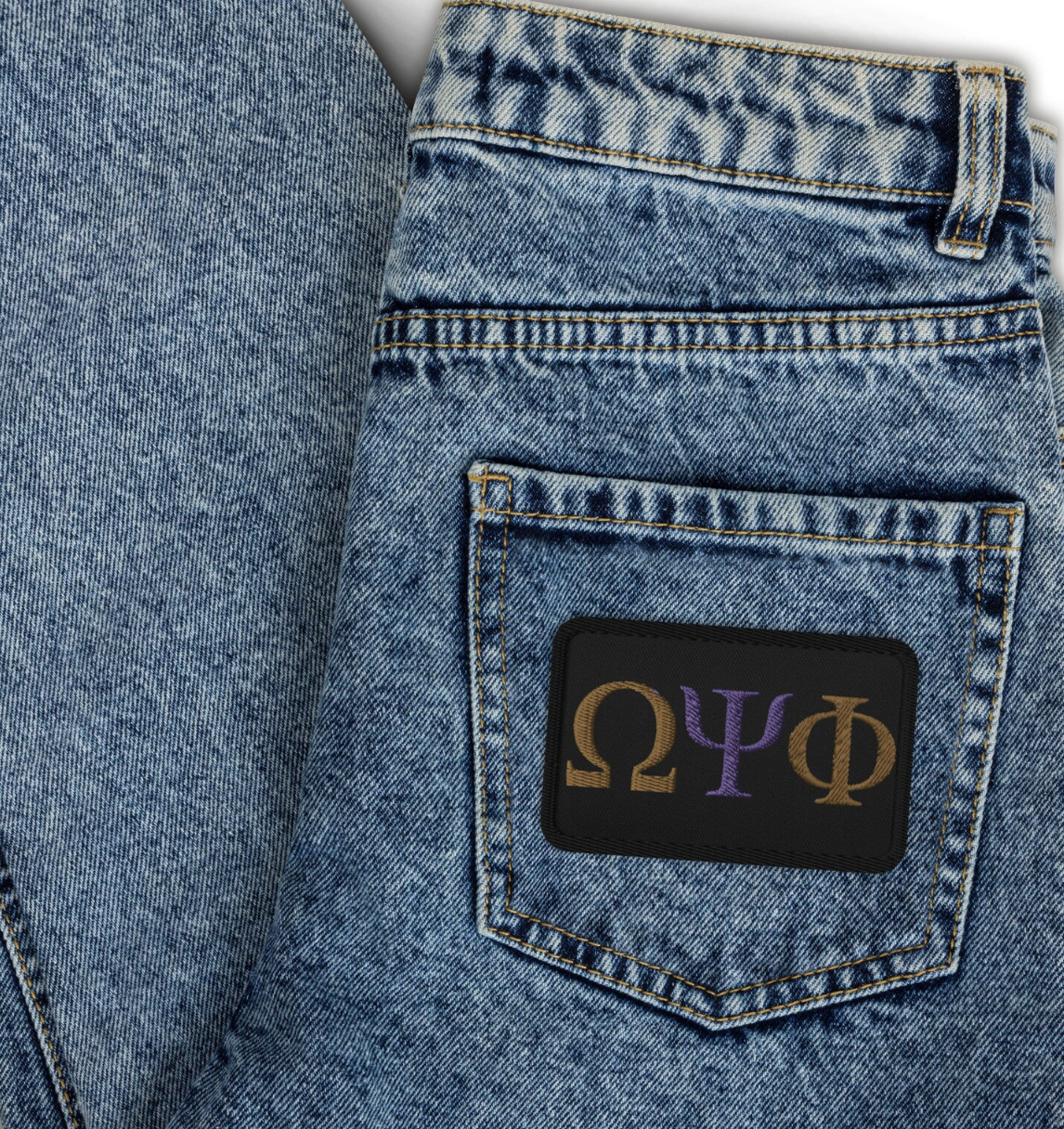 Omega Psi Phi Embroidered Patch - 3” Iron-On, Sew-On, Purple & Gold Greek Letter Patch