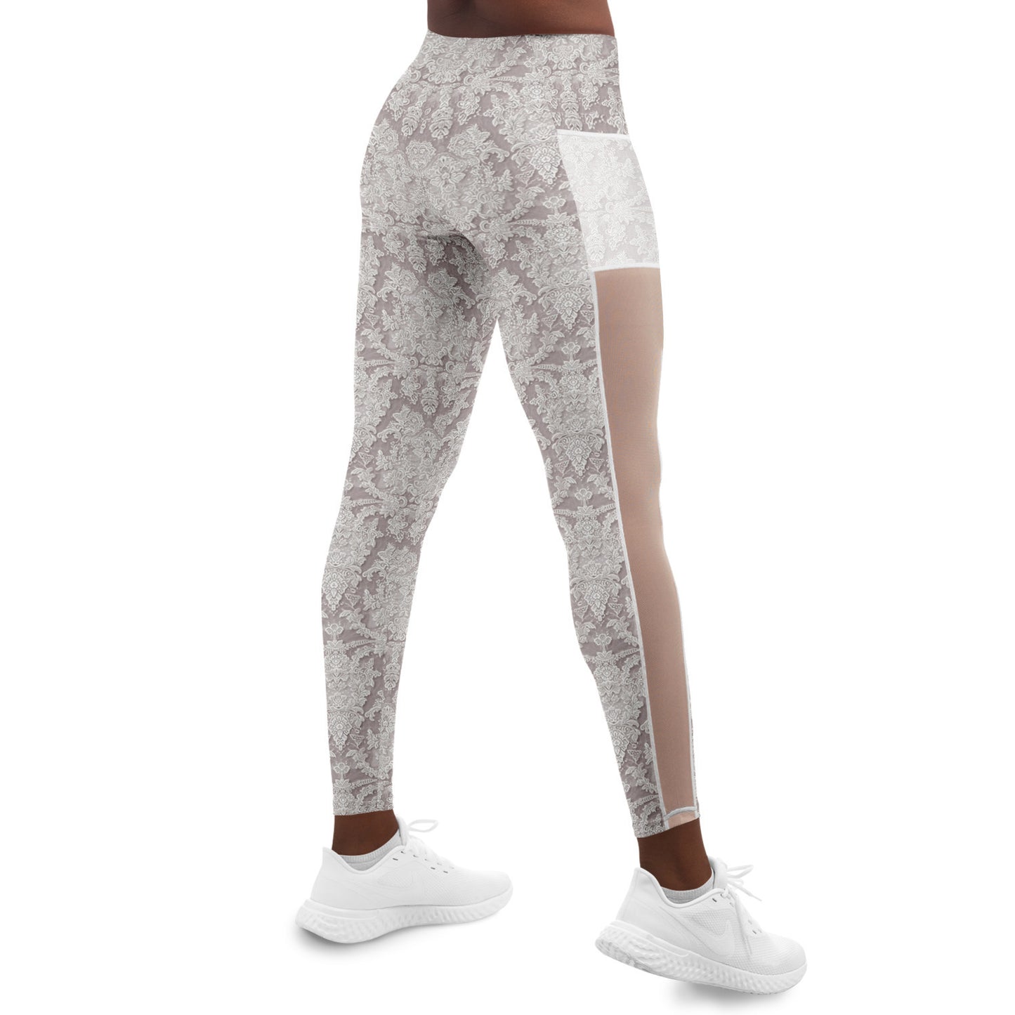 Lace Illusion Mesh Pocket Leggings, Functional Elegance, Squat Proof Active Wear