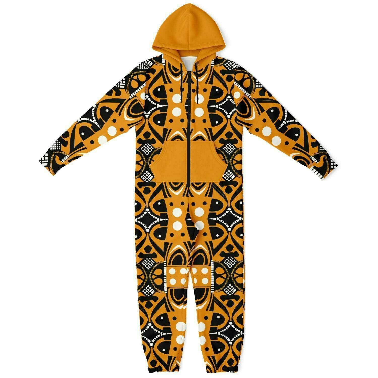 African Print Totem & Columns Cozy Jumpsuit , Yellow and Black Pattern Inspired by Traditional Arts