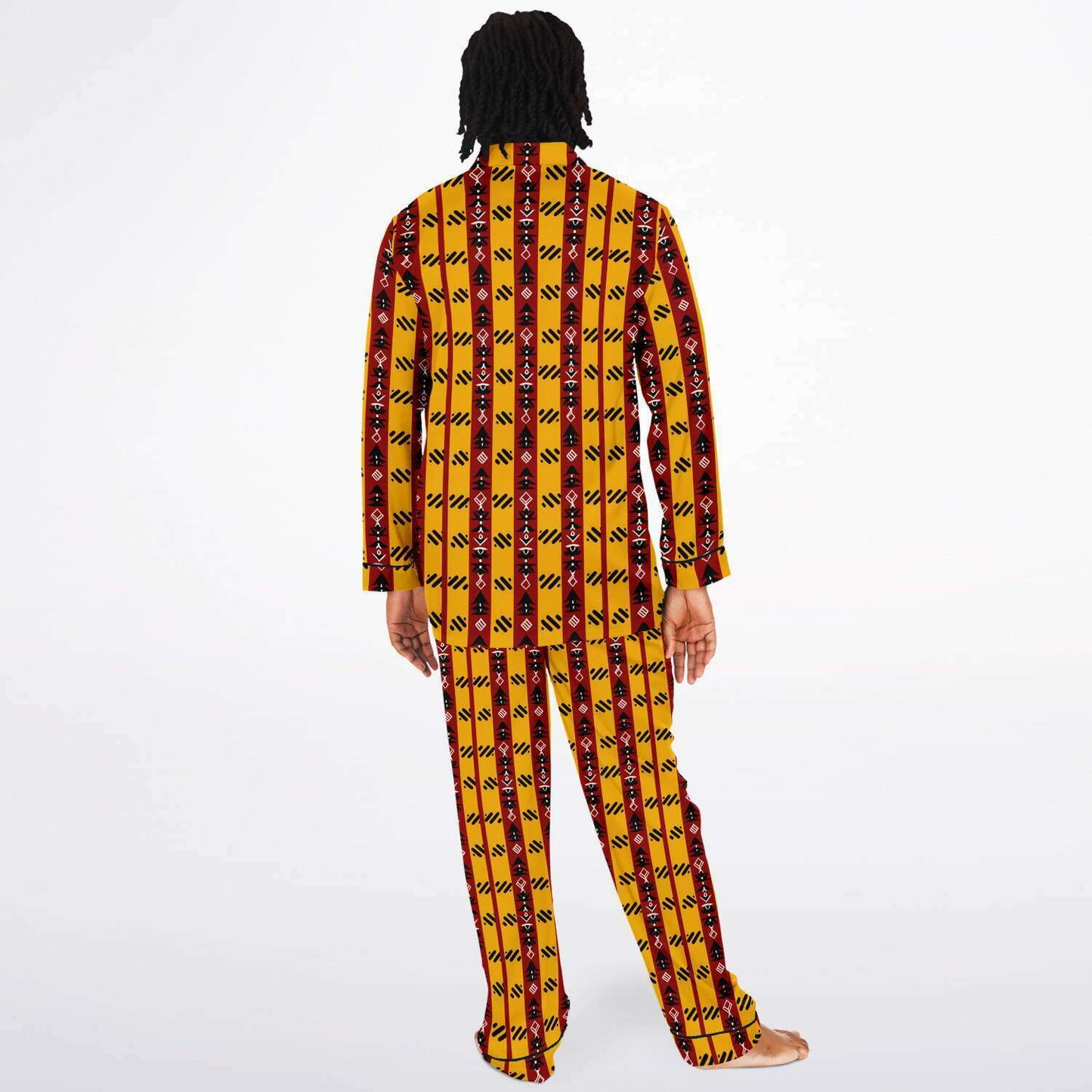 Cardinal & Gold College Colors Inspired Mens African Print Satin Pajama Set | Trojan Alum African Print Mens Sleepwear - Ships Free