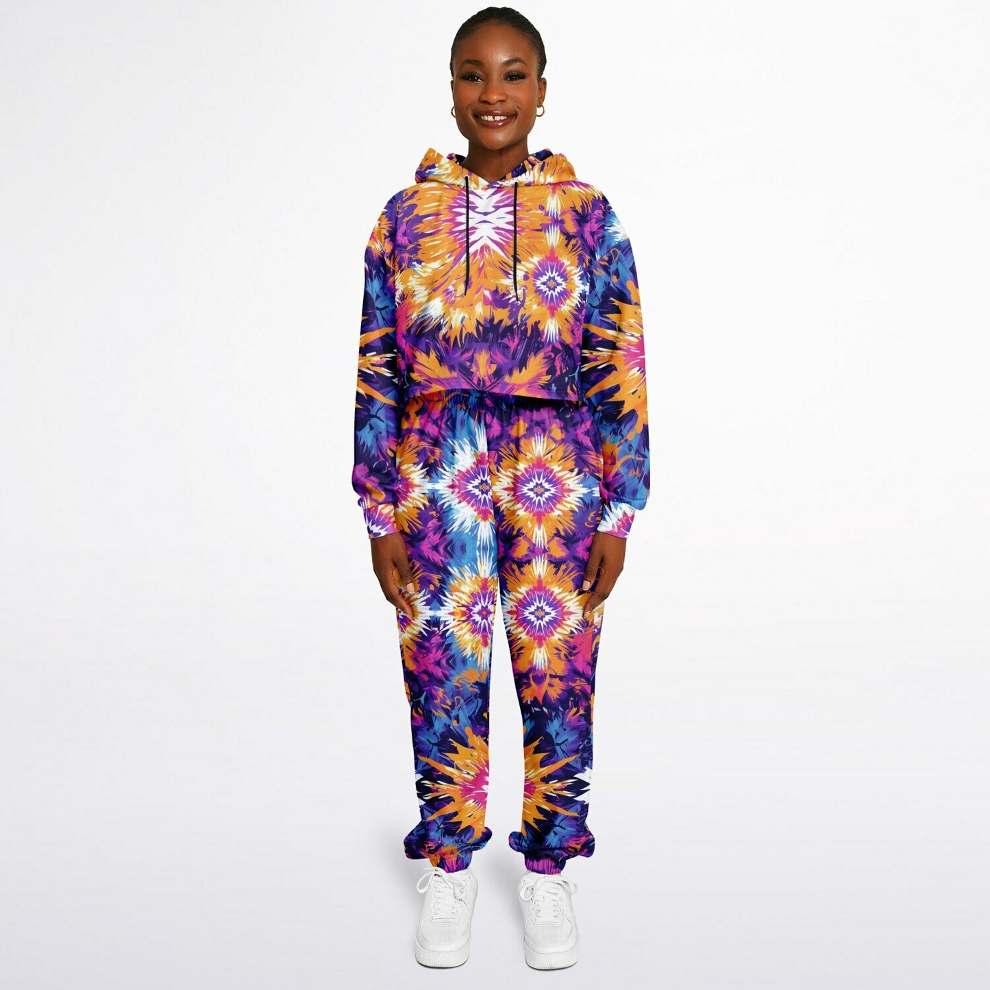 Vibrant African Batik Tie-Dye Tracksuit, Elegant Floral and Geometric Patterns