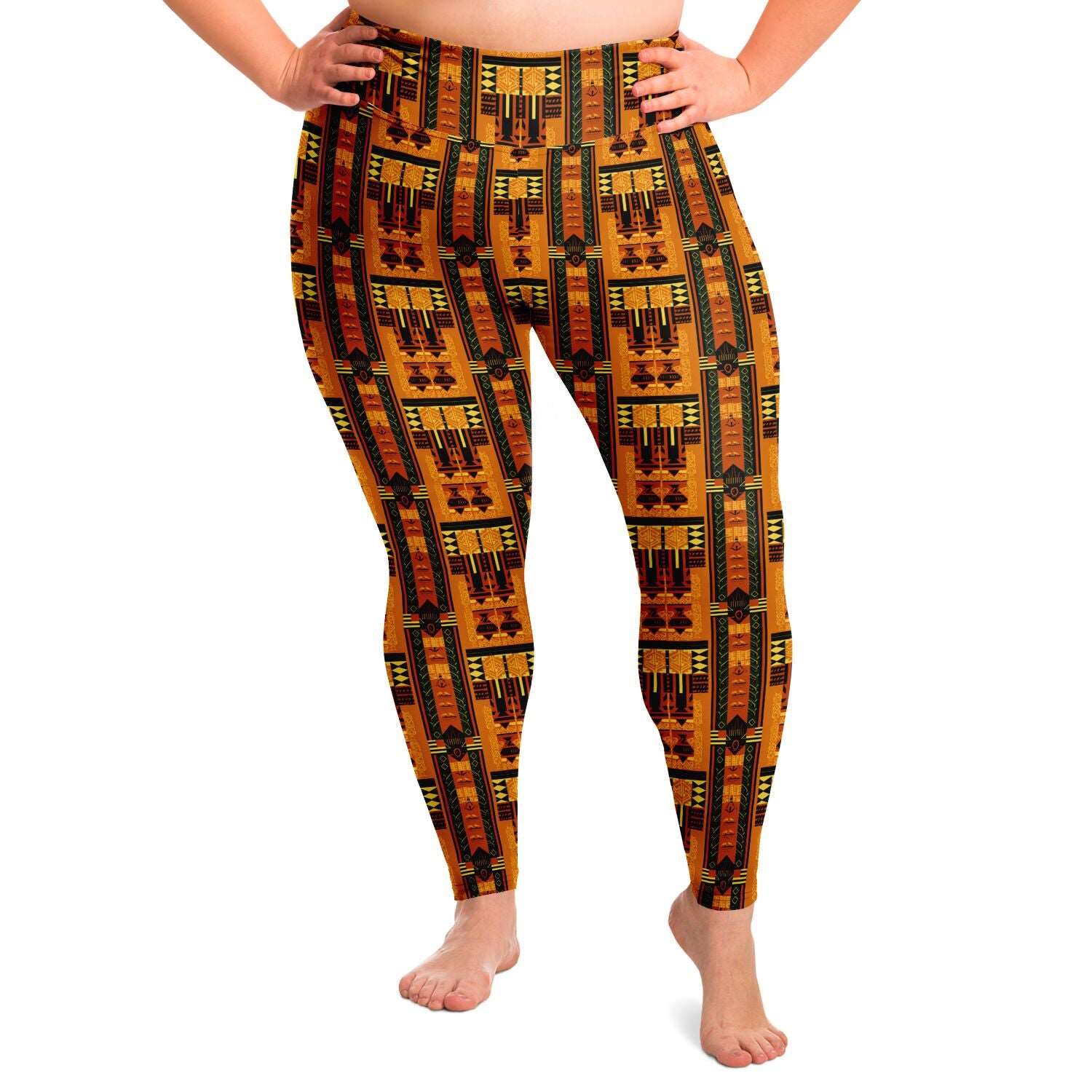 Afrofuturism African Print Plus Size 2XL - 6XL Women's Leggings, Terracotta African Ankara Pattern Print Curvy Activewear