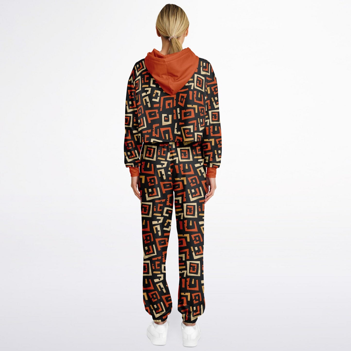 Women's Urban Streetwear African Print Hoodie & Jogger Set, Bold Fall Color Themed Sweatsuit