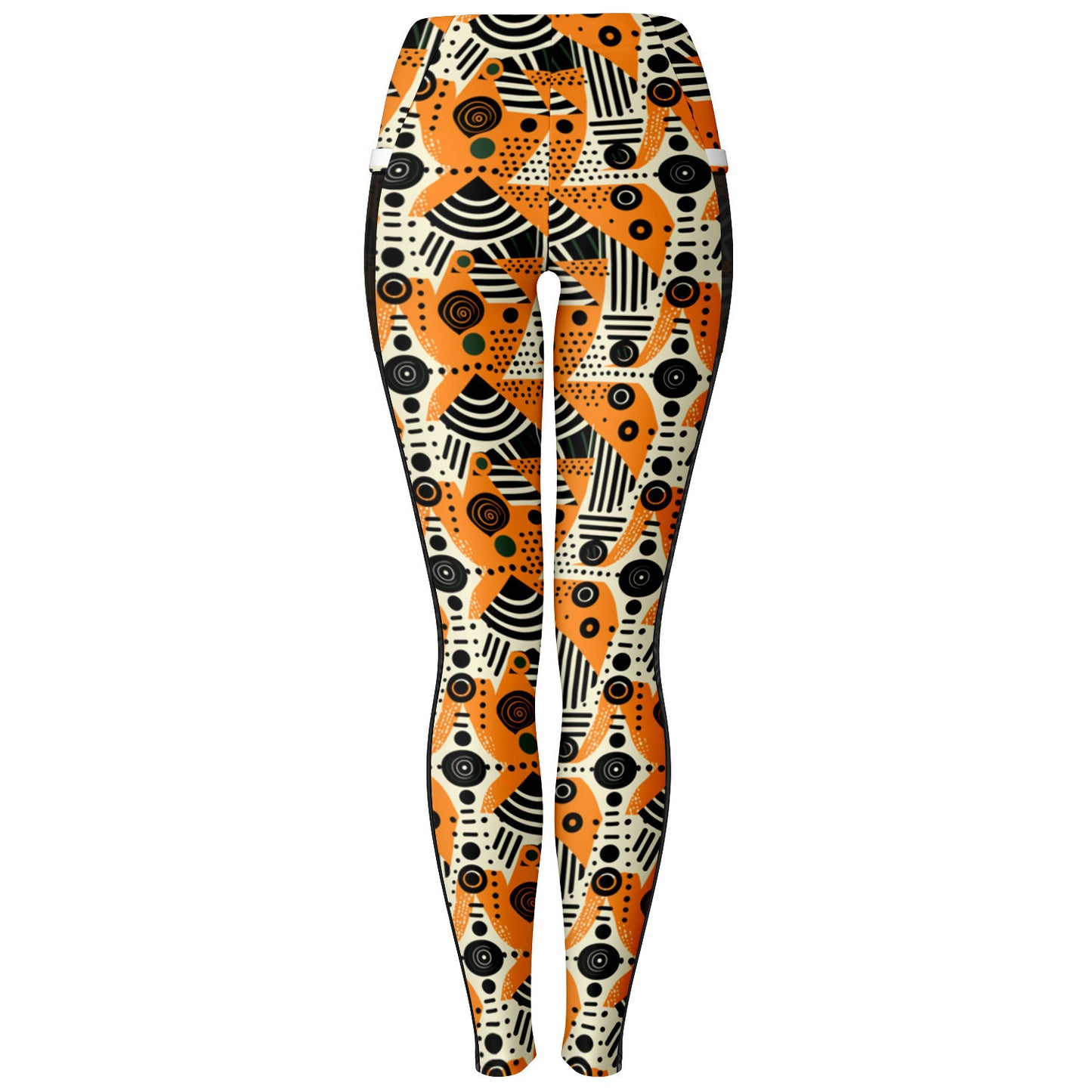 African Print Totem & Circles Mesh Pocket Leggings