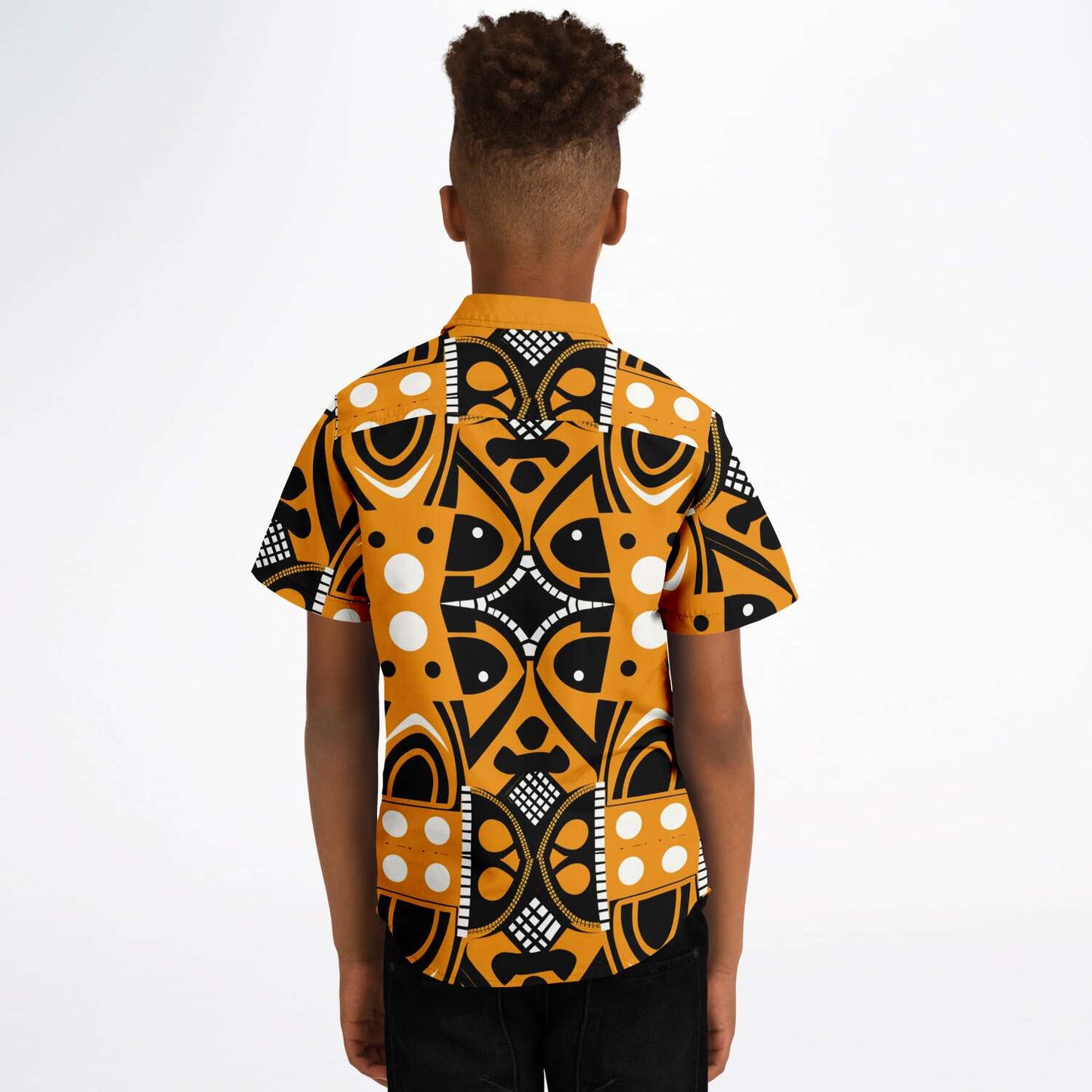 Black & Yellow African Print Kids Dressy Button-Up Shirt